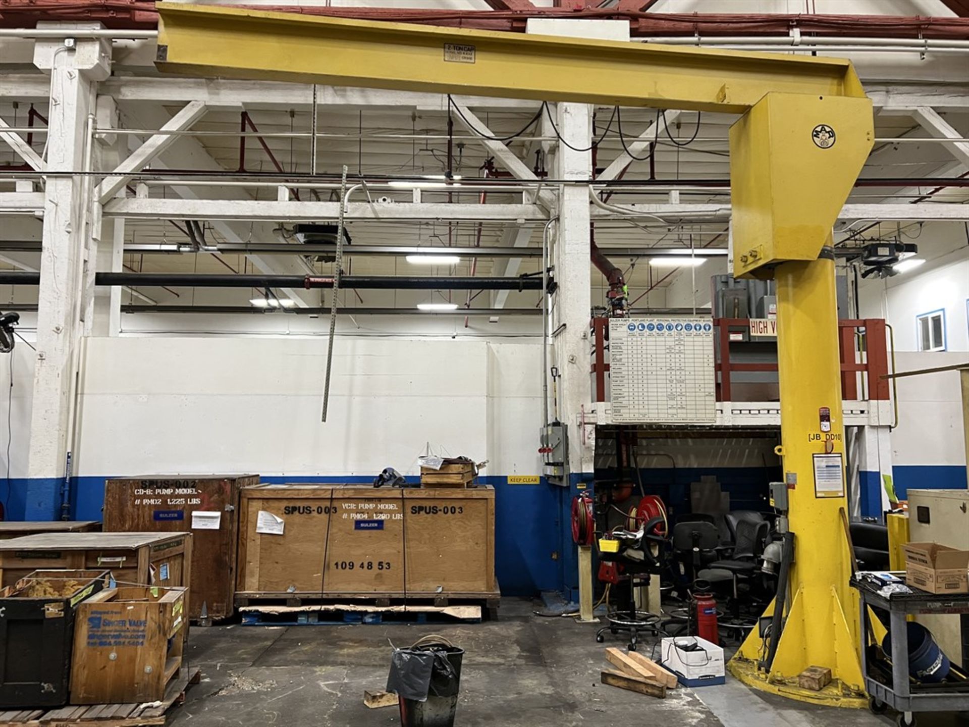 MAR 2-Ton Free Standing Jib Crane, Approx. 16' Reach x 15' Under Rail, (NO HOIST)