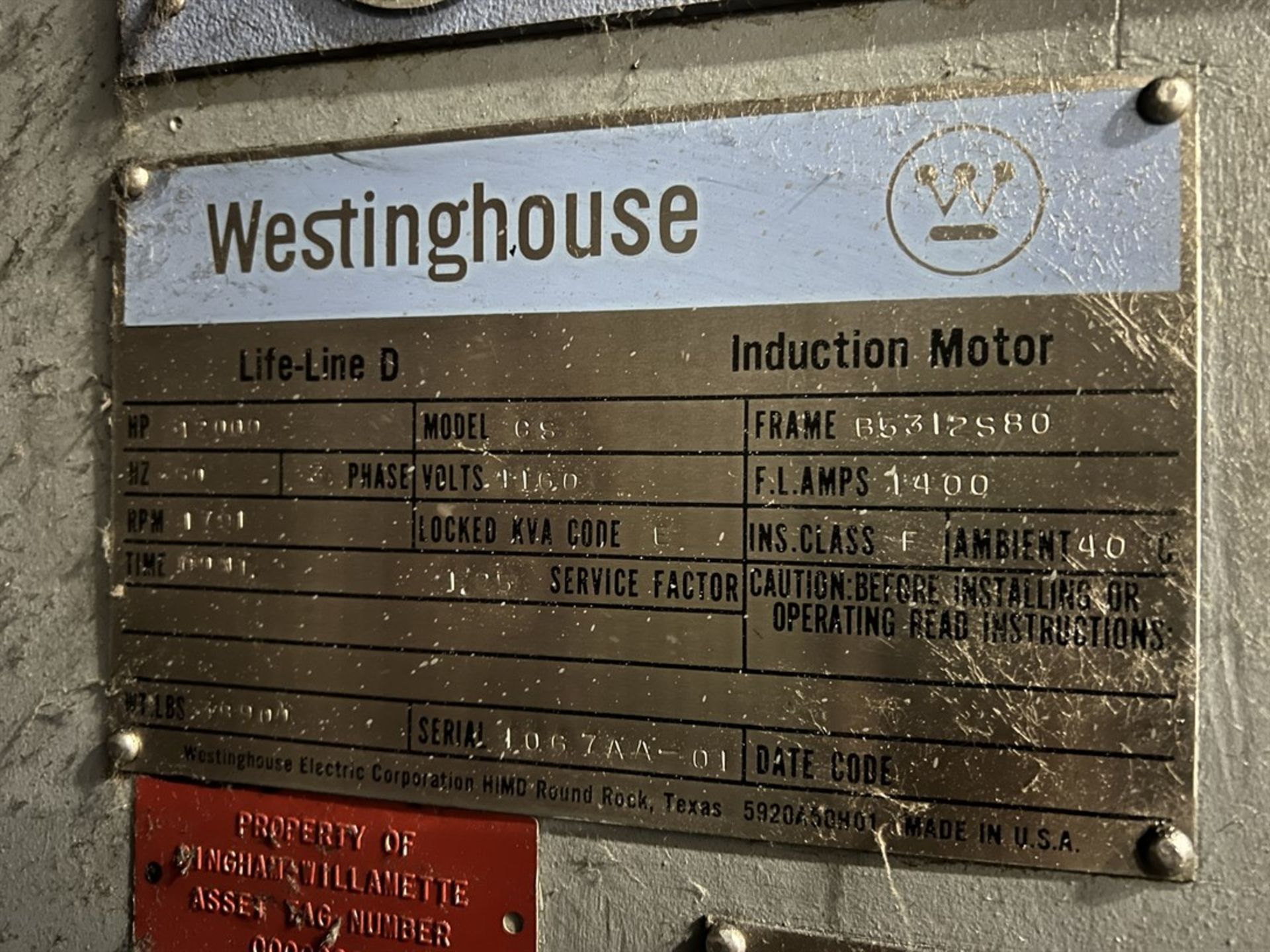 WESTINGHOUSE CS 12,000 HP Life-Line D Induction Motor, s/n 1067AA-01, 38,900 Lbs - Image 8 of 8