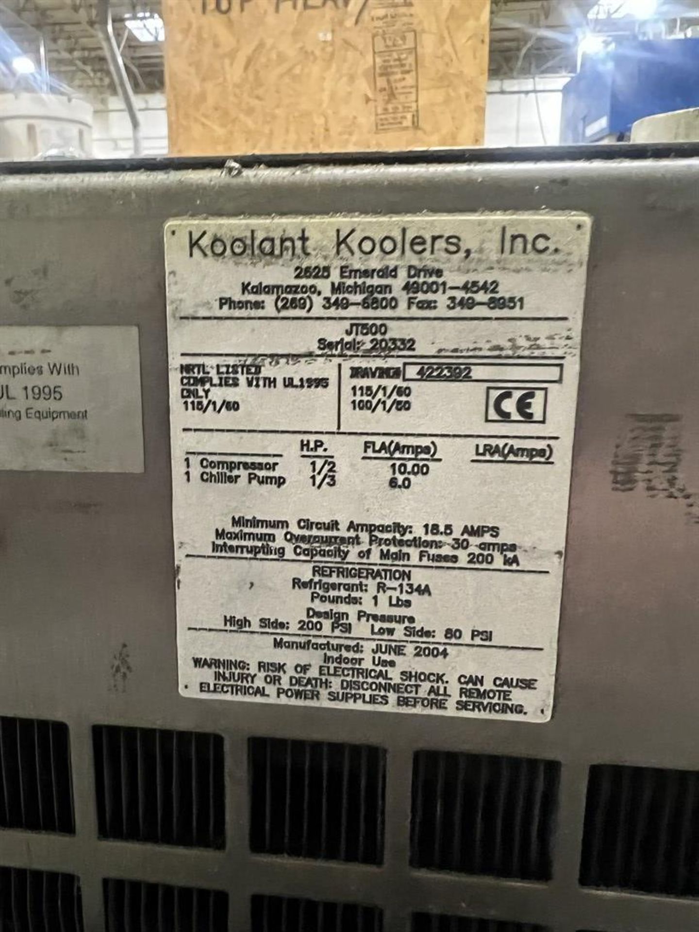 KOOLANT KOOLERS JT500 Chiller, s/n 20332 - Image 4 of 4