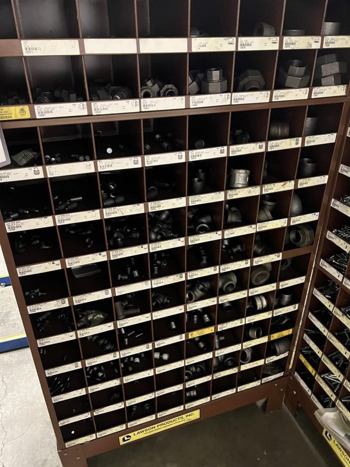 Lot of (2) LAWSON Hardware Cubbies w/ Assorted Fasteners, Nuts, Washers, Black Pipe Joints, - Image 5 of 5