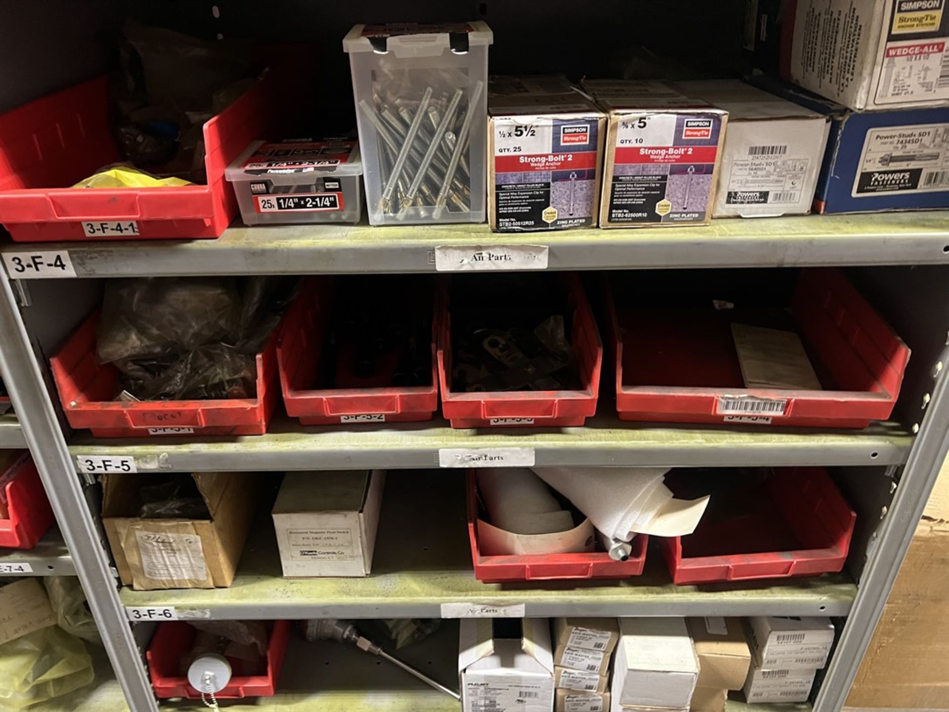 Row of (6) Sections of LYON Shelving Units w/ Contents Including Assorted Fasteners and Anchors, - Image 3 of 15