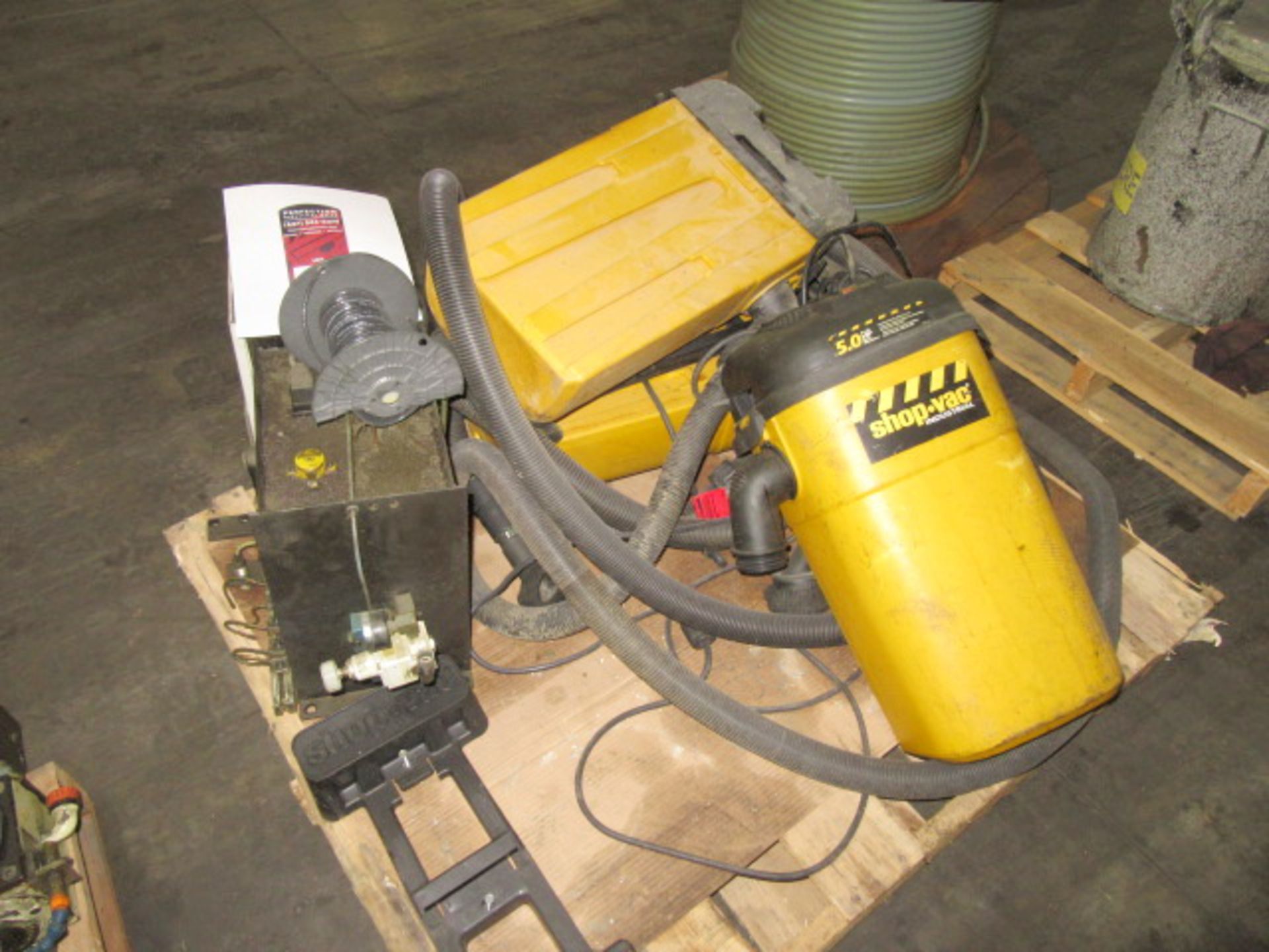 (3) Shop-Vac 5HM500 Wall Mounted Wet/Dry Vacuum, (1) Control Panel on Pallet.