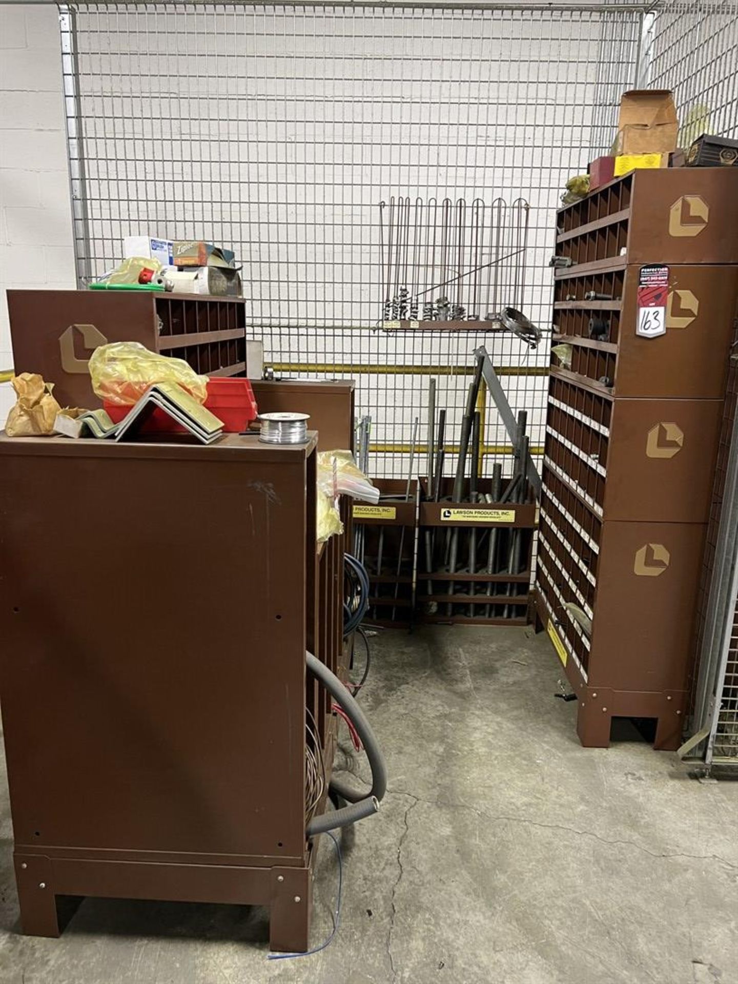 Lot Comprising LAWSON Hardware Cubie w/ Assorted Fasteners, LAWSON Work Area w/ Assorted Tubing