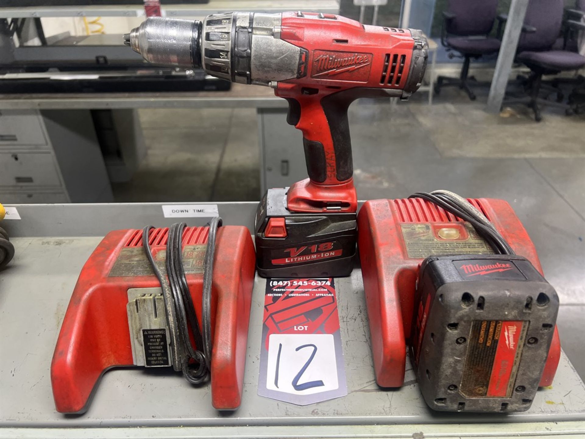 MILWAUKEE 18V Cordless Drill w/ Spare Battery and (2) 18-28V Battery Chargers
