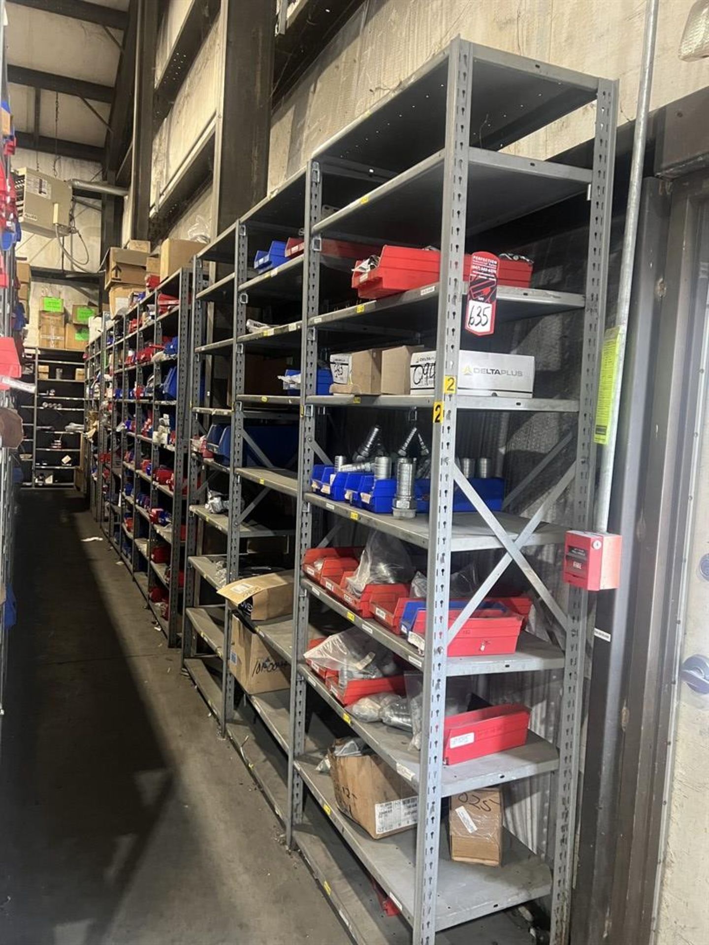 Lot Comprising (11) Shop Shelving Units w/ Contents Including Assorted PPE, Hardware, Chain