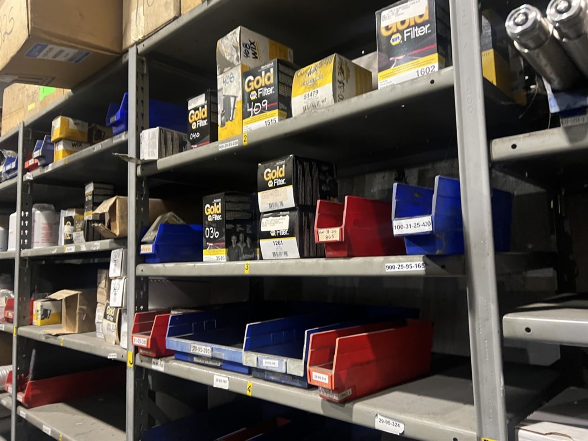 Lot Comprising (9) Shop Shelving Units w/ Assorted Air and Oil Filters, Hardware - Image 5 of 17