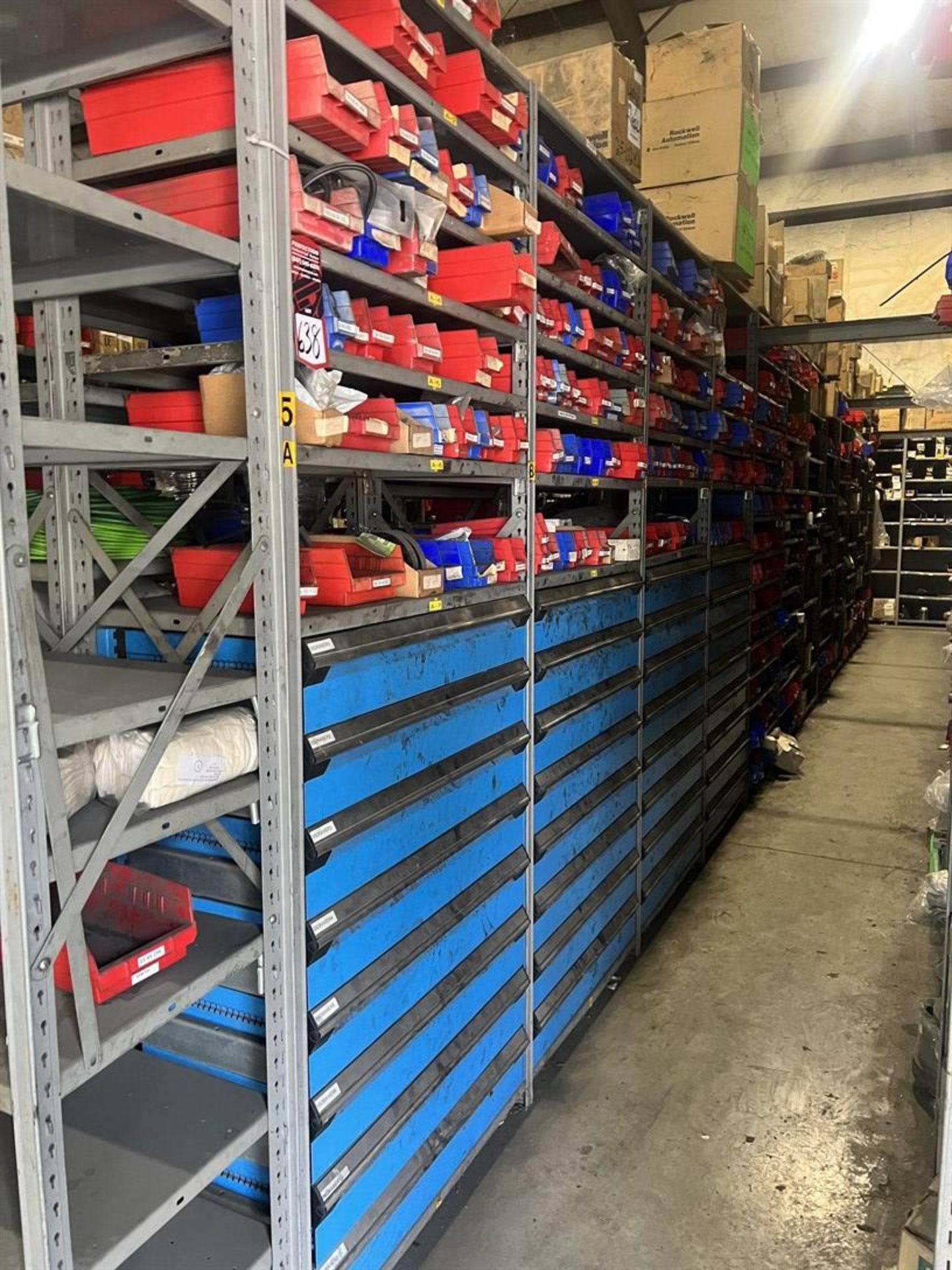 Lot Comprising (12) Shop Shelving Units w/ Contents Including (4) Built-In Rousseau Modular