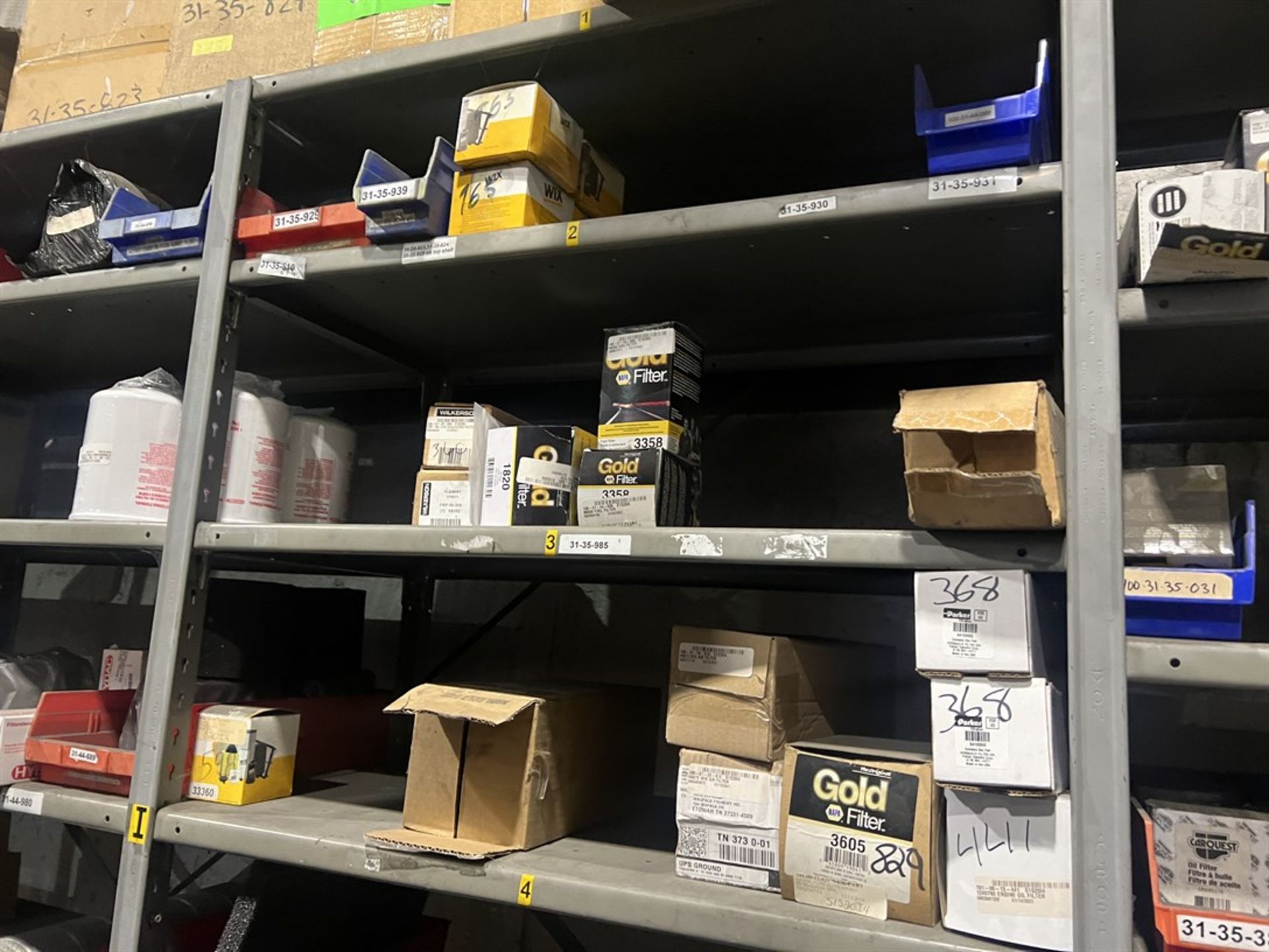 Lot Comprising (9) Shop Shelving Units w/ Assorted Air and Oil Filters, Hardware - Image 6 of 17