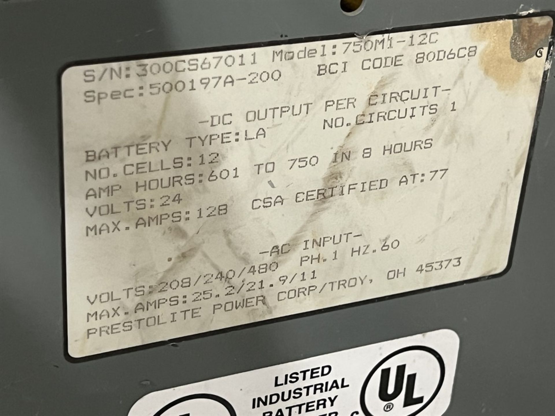 HOBART Battery Mate 750M1-12C 24V Battery Charger, s/n 300CS67011 - Image 3 of 3