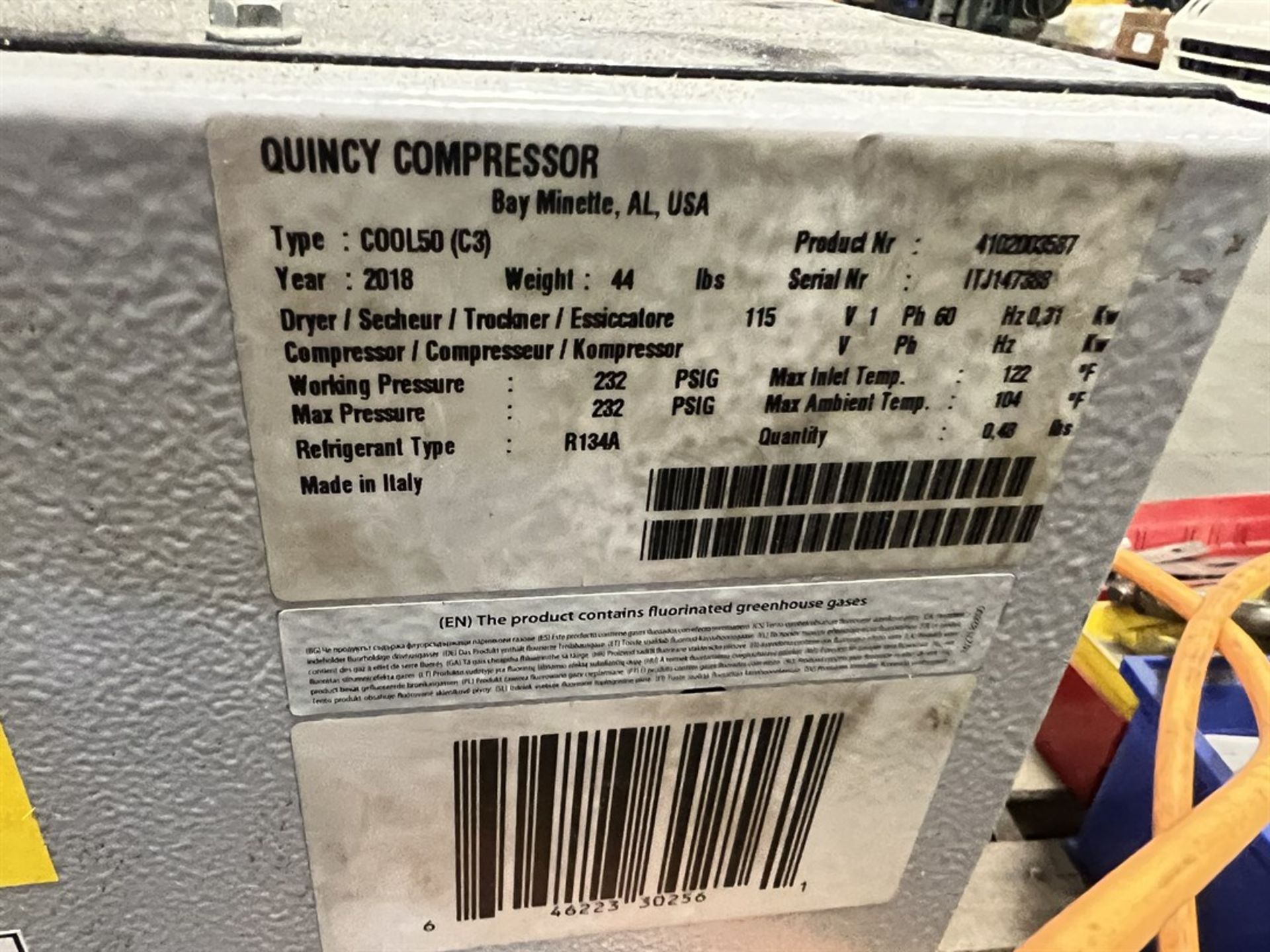 2018 QUINCY Cool 50 Compact Air Dryer, s/n ITJ147388, 232 PSIG - Image 3 of 3