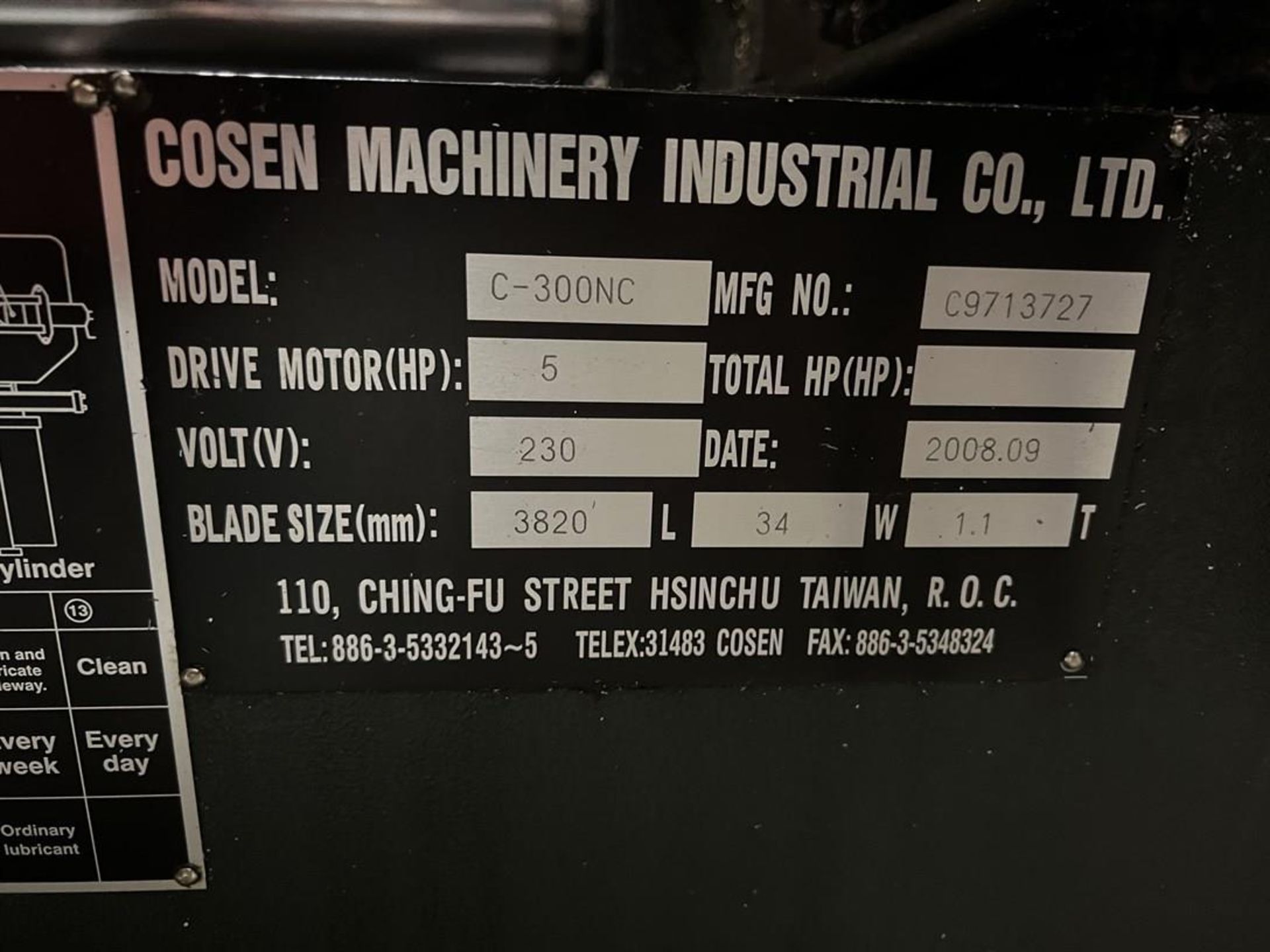 2008 COSEN C-300NC Horizontal Bandsaw, s/n C9713727, PLC Control, 12.3"H s 13.4"W Rectangle - Image 9 of 9