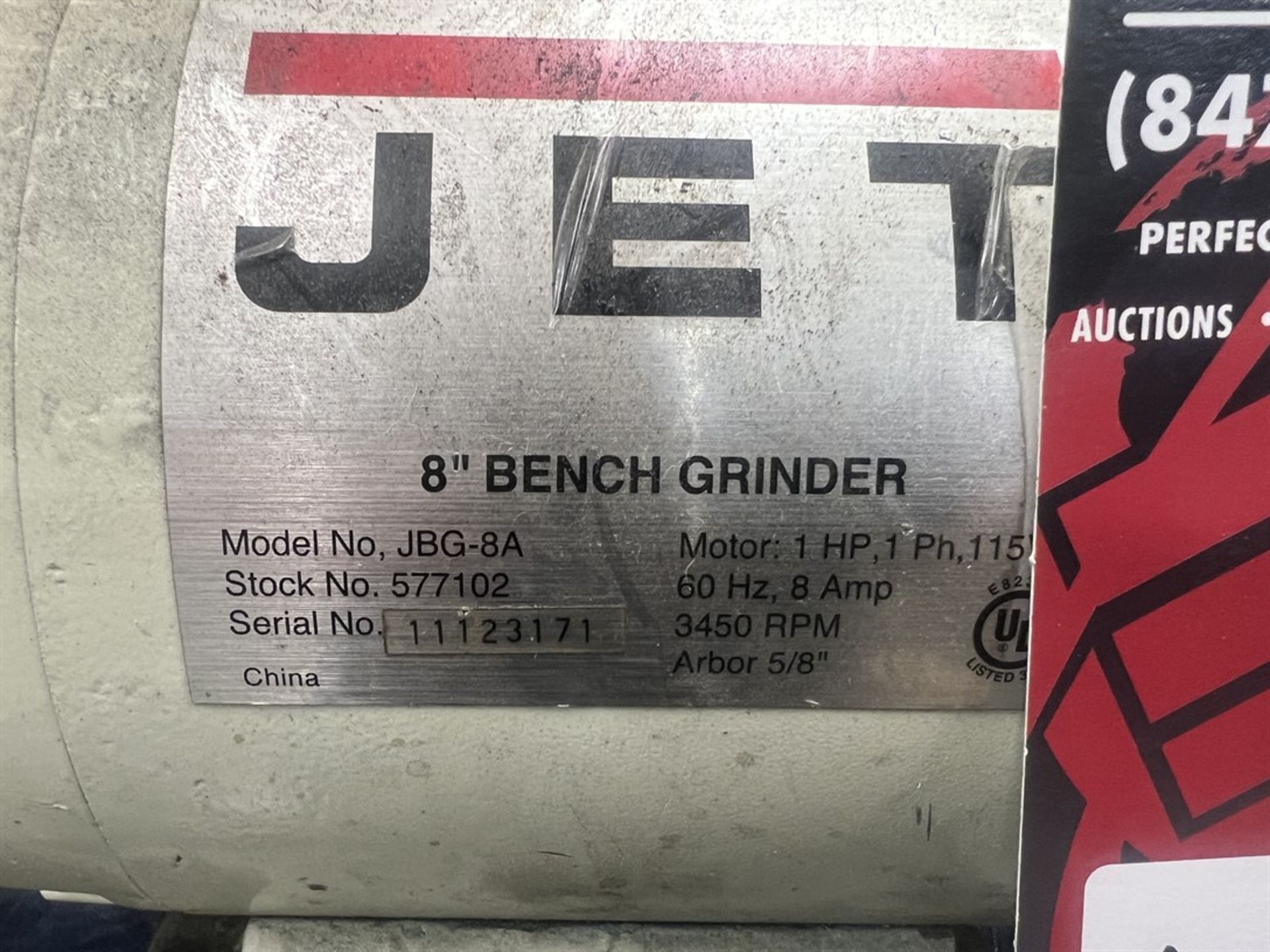 JET JBG-8A 8" Bench Grinder, 1HP, 3450 RPM, Single Phase - Image 3 of 3