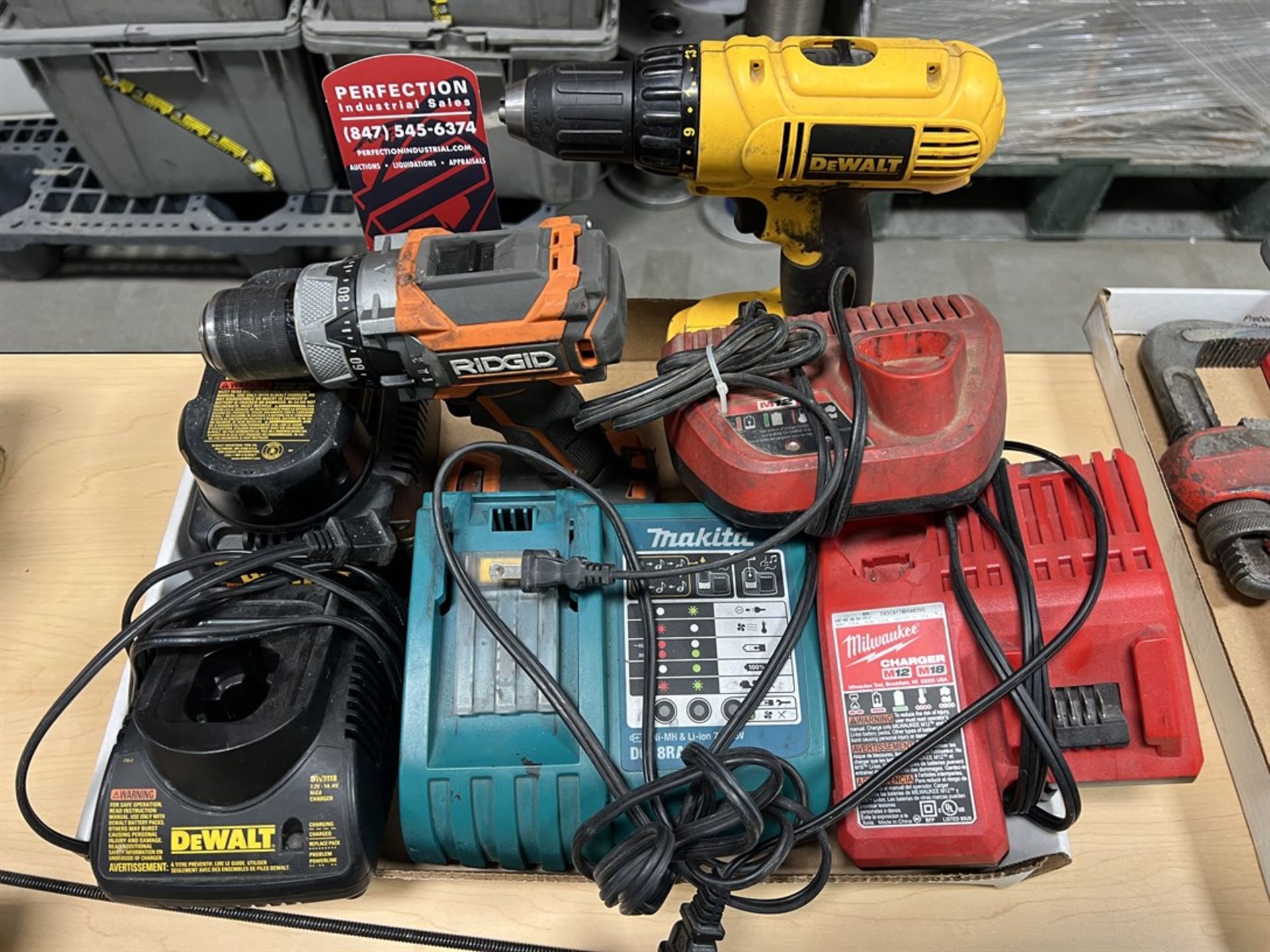 Lot of Assorted Cordless Drills, Chargers and Batteries