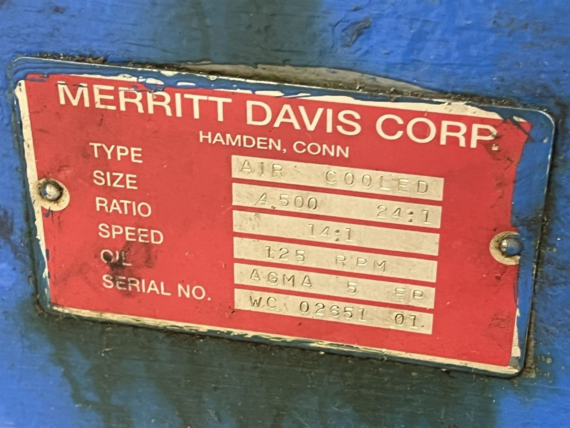MERRITT DAVIS 4.5” 24:1 L/D Extruder, s/n WC02651-01, Screw, 14:1 Gearbox Ratio, US 200HP DC - Image 7 of 7