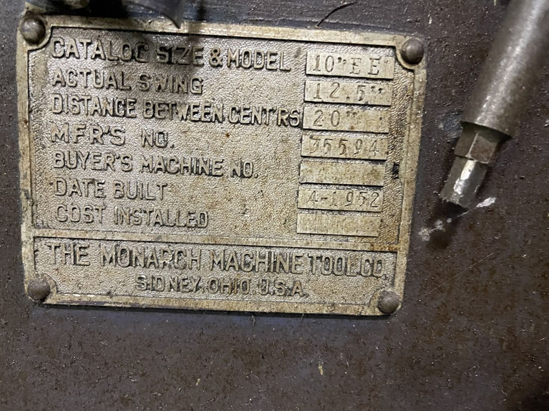 MONARCH 10EE Lathe, s/n 35594, 12.5" Swing x 20" Centers, Collet Chuck, Quick Change Tool Post, - Image 6 of 6