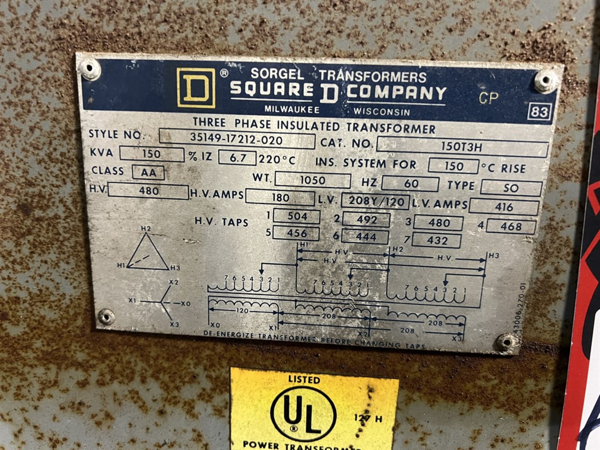 SQUARE D 150 KVA 3-Phase Insulated Transformer (Building 39) - Image 2 of 2