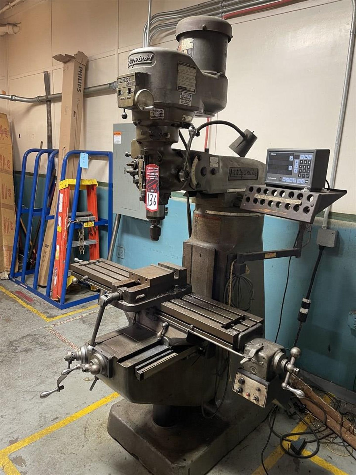 BRIDGEPORT Series I 2 HP Vertical Milling Machine, s/n 249645, 9" x 48" Table, Mitutoyo KA Counter - Image 2 of 5