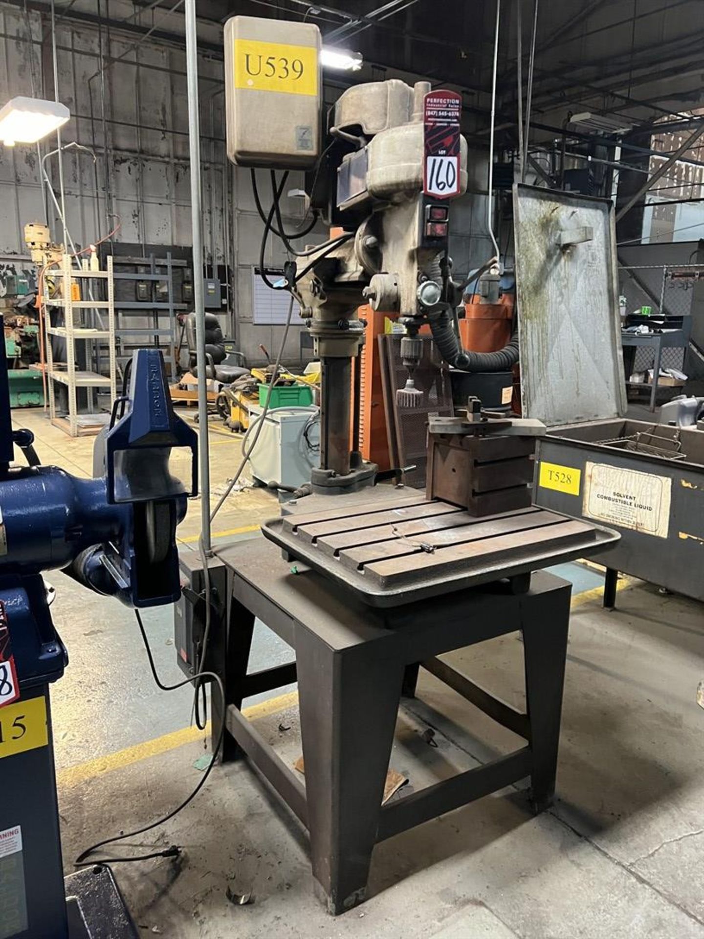 DELTA 5-126 Radial Arm Drill Press, s/n 85N83524, 18" x 26" Table, w/ T-Slotted Box Parallel (