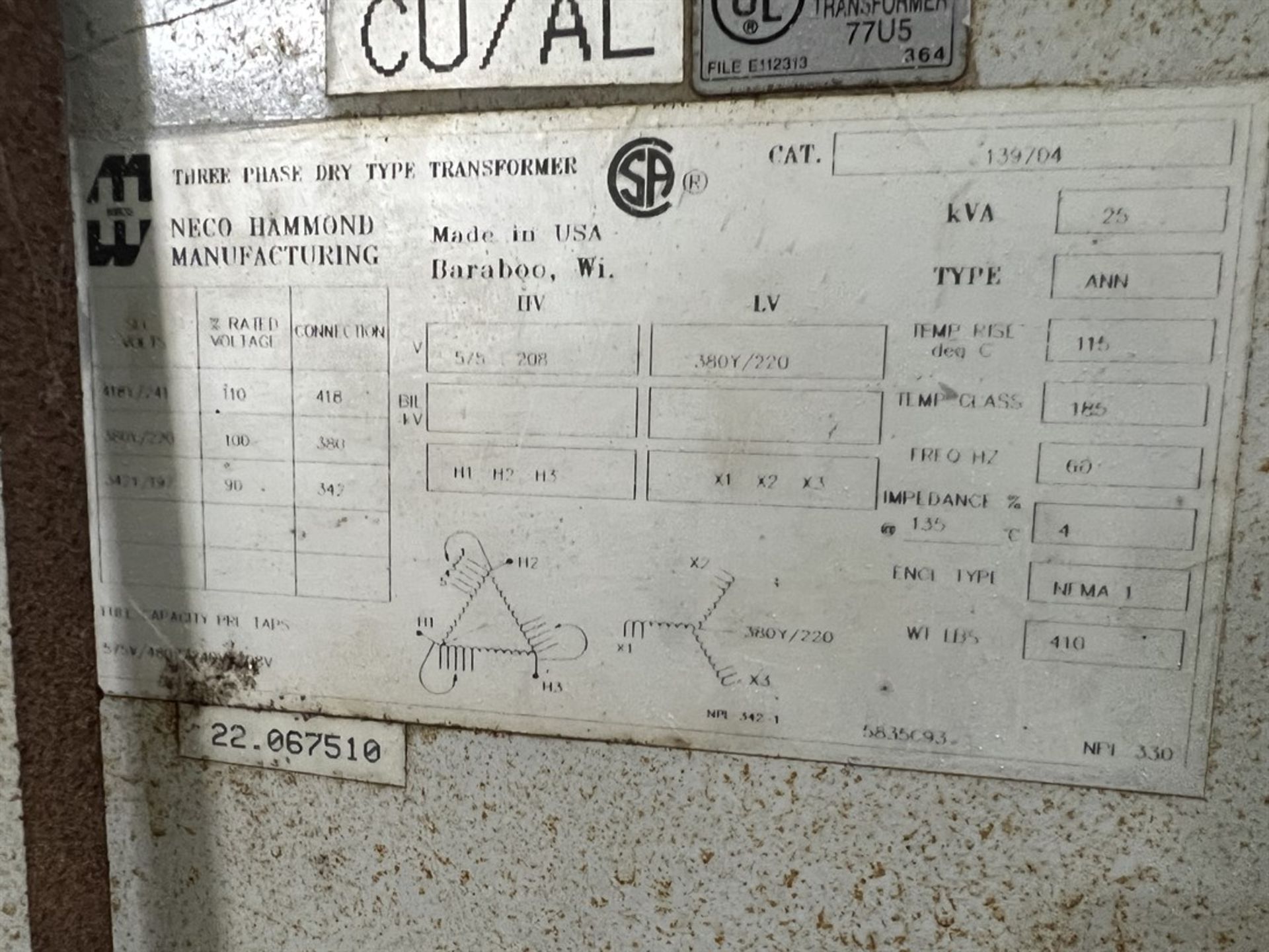 NECO 25 KVA Transformer w/ (2) Electrical Control Cabinets (Building 39) - Image 4 of 4