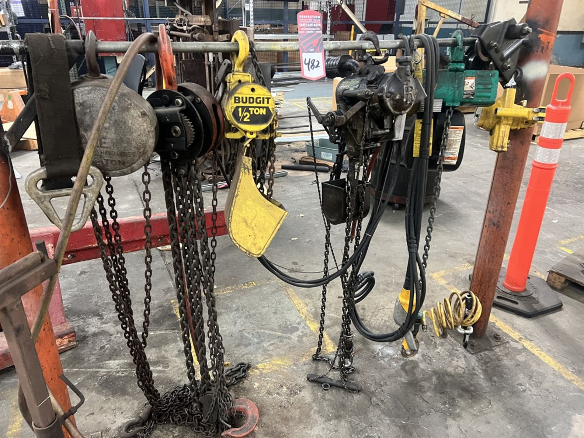 Lot of Chain Falls and Pneumatic Hoists up to 1/2 Ton (BUILDING 16)