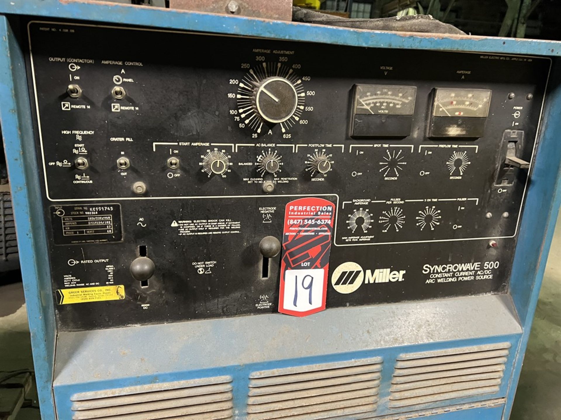 MILLER Syncrowave 500 Arc Welding Power Source, s/n KC191745 (Building 39) - Image 3 of 4