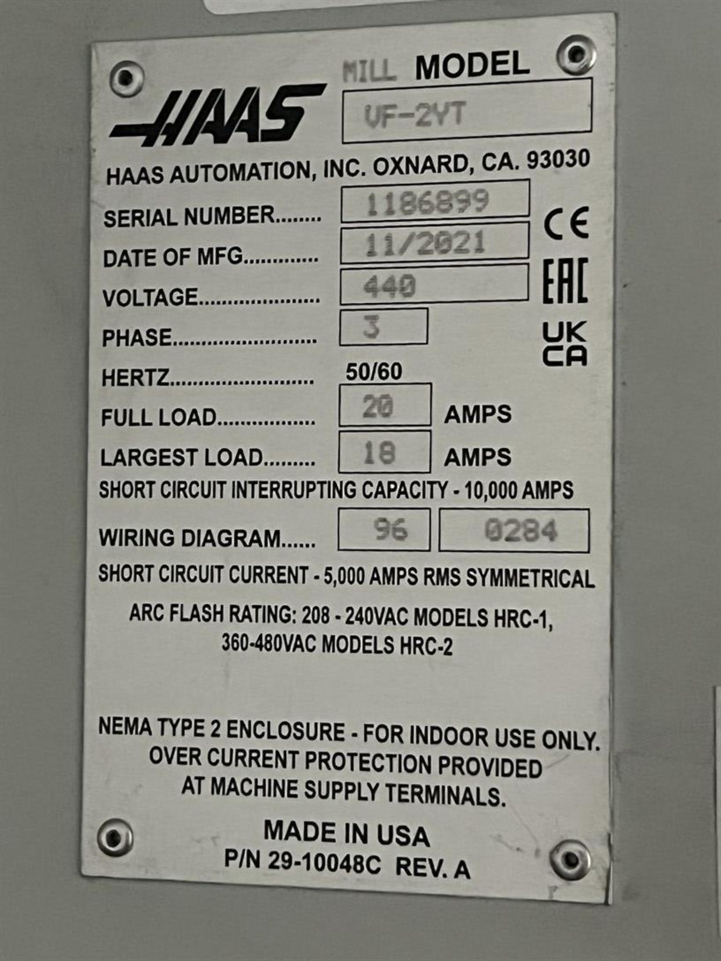 2021 HAAS VF-2YT Vertical Machining Center, s/n 1186899, 30"X, 20"Y, 20"Z, 36" x 18" Table, 4-24" - Image 9 of 10