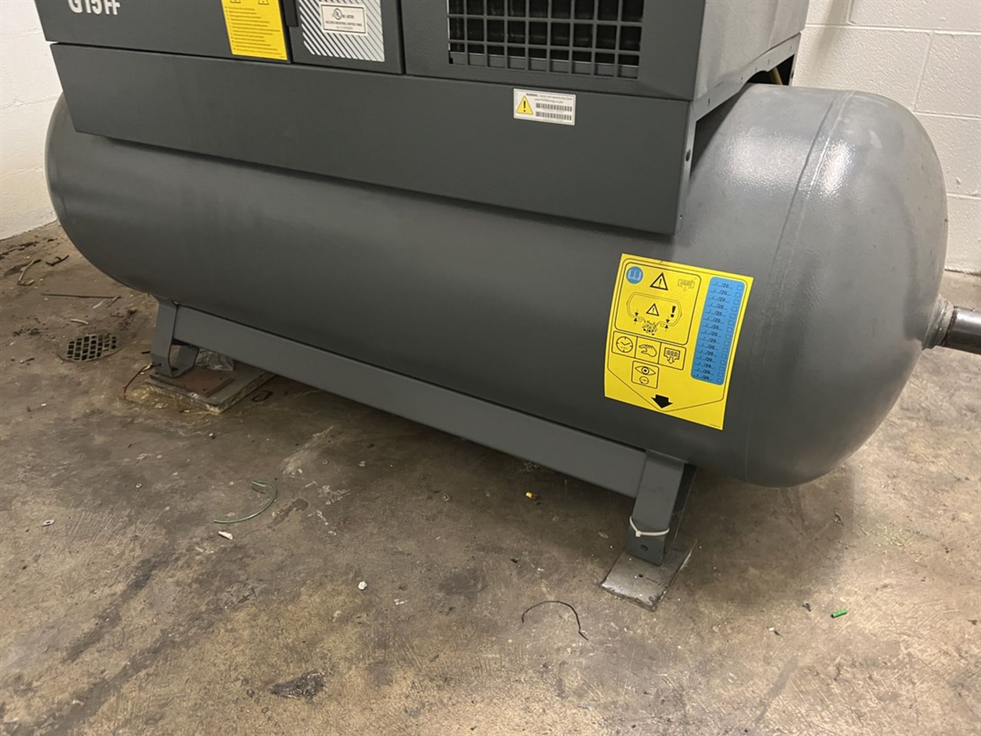 2020 ATLAS COPCO G15FF Air Compressor, s/n ITJ355798, 20 HP, 125 PSI, Approx. 100 Gallon Air Tank - Image 3 of 5