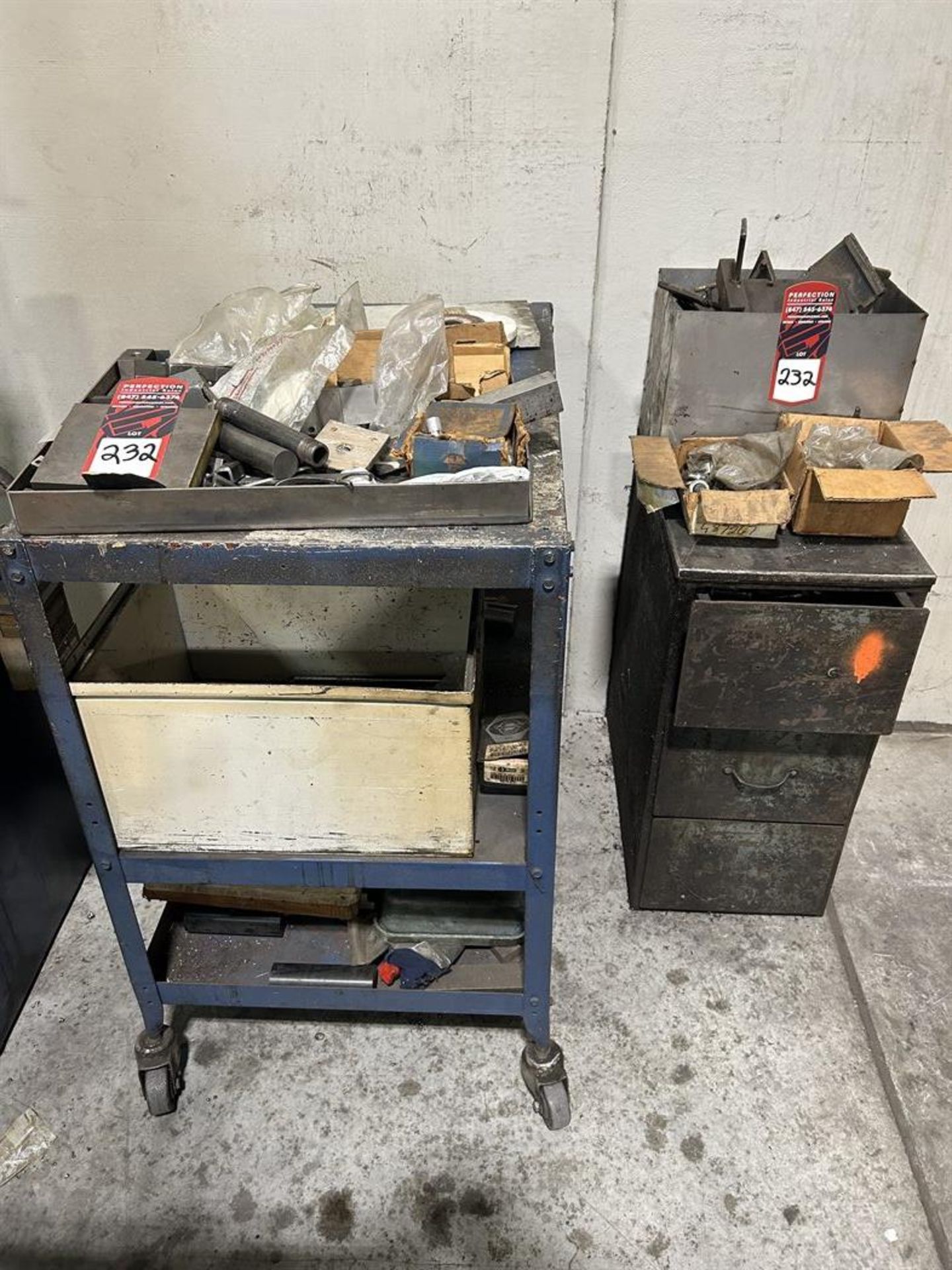 Assorted Tool Steel on Cart w/ File Cabinet