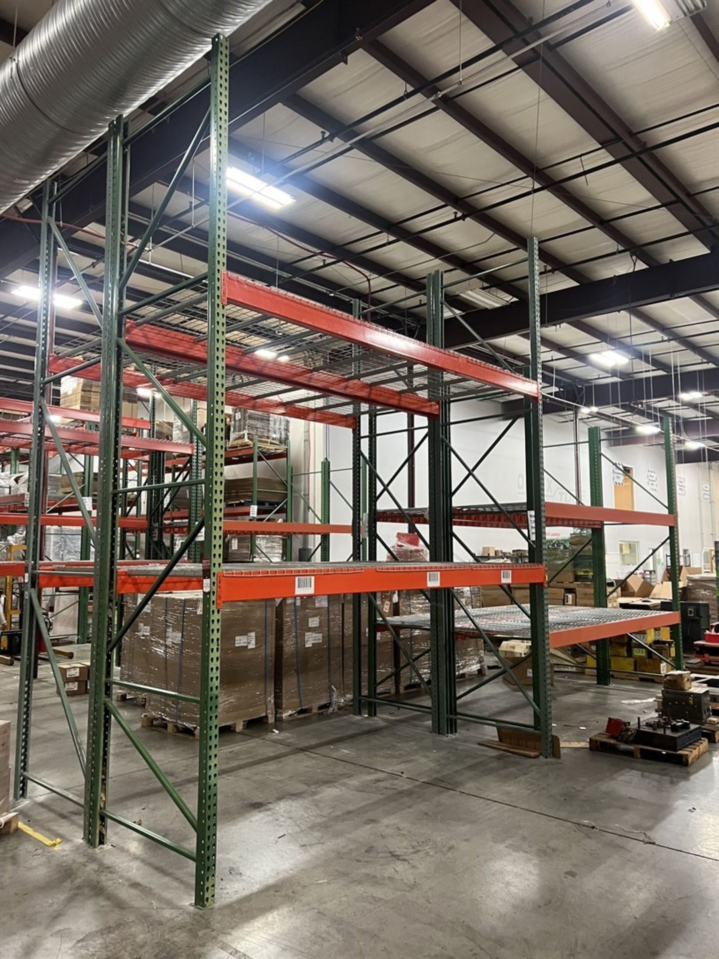 Lot Comprising (2) Sections of 16' H Pallet Racking and (2) Sections of 12'H, 12' Crossbeams, 48" De