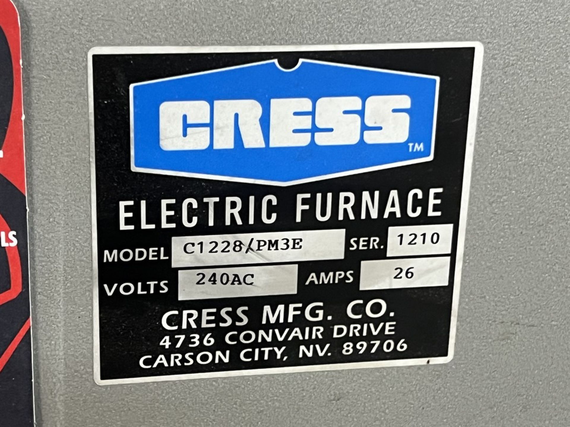 CRESS C1228/PM3E Electric Furnace, s/n 1210, 240AC - Image 3 of 5