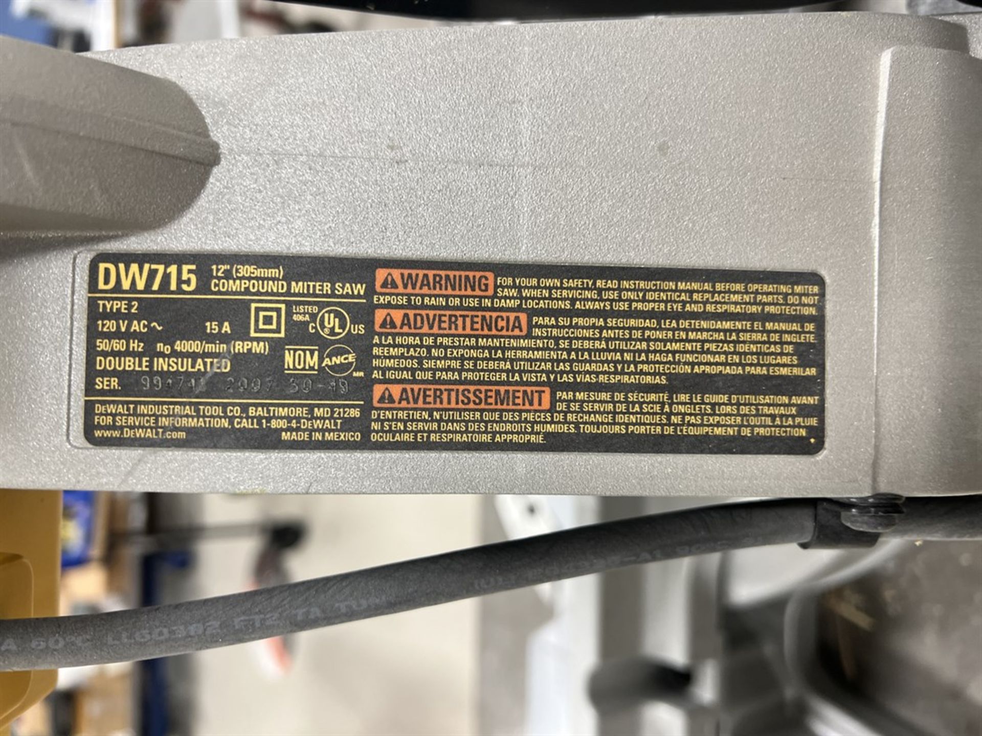 DEWALT DW715 12" Compound Miter Saw on Steel Cart - Image 4 of 4