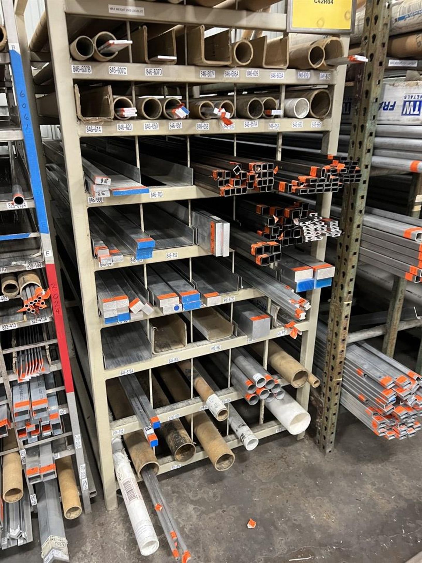 Lot of Stock Racks w/ Assorted Stock Including Aluminum and Steel Flat stock, Round Tubing, and - Image 4 of 7