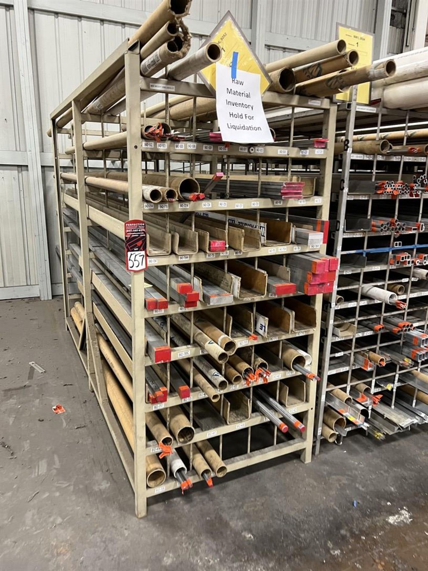 Lot of Stock Racks w/ Assorted Stock Including Aluminum and Steel Flat stock, Round Tubing, and - Image 2 of 7