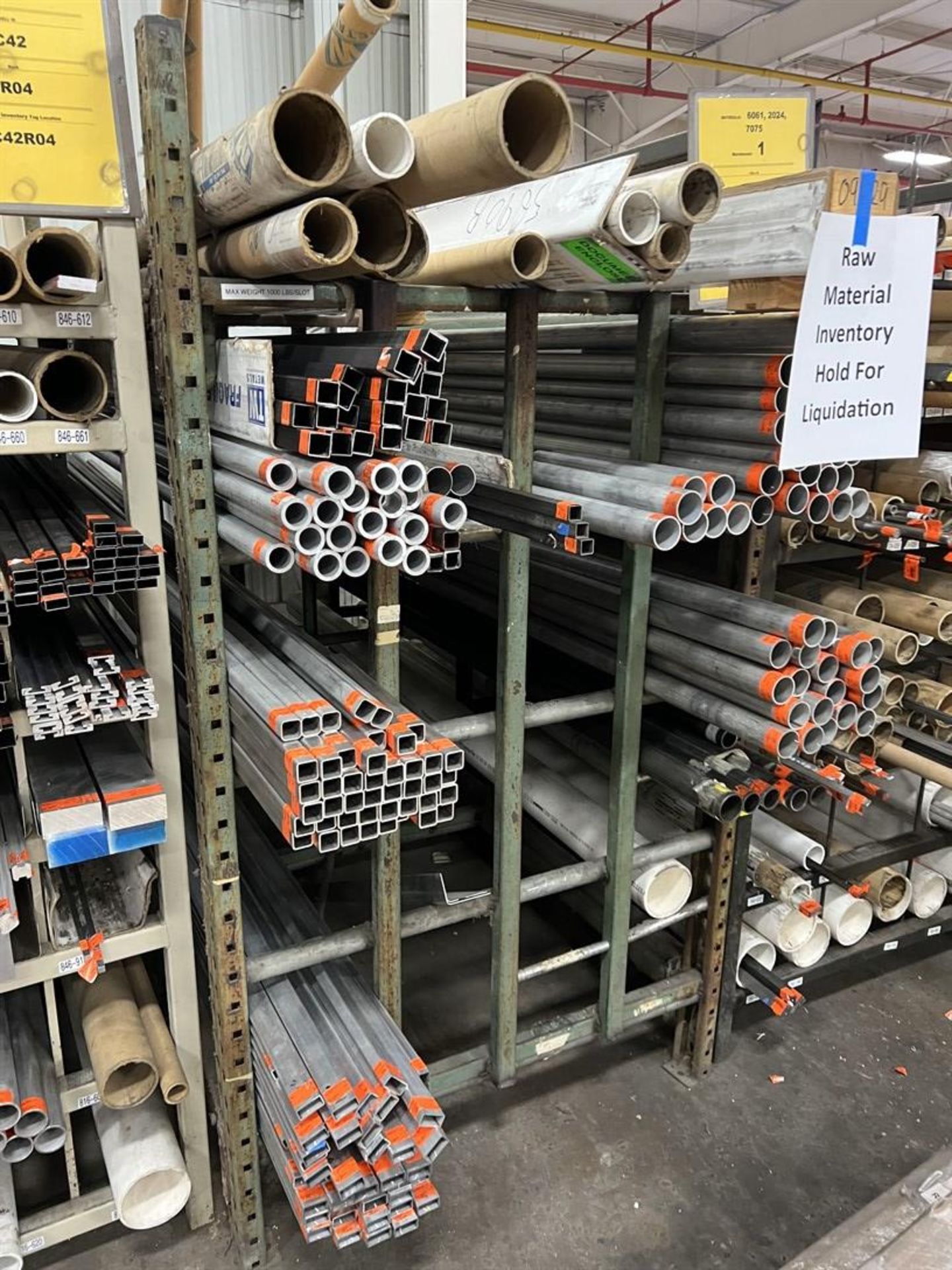 Lot of Stock Racks w/ Assorted Stock Including Aluminum and Steel Flat stock, Round Tubing, and - Image 5 of 7