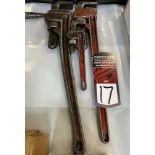 Lot of (2) 24" and (1) 10" Pipe Wrenches