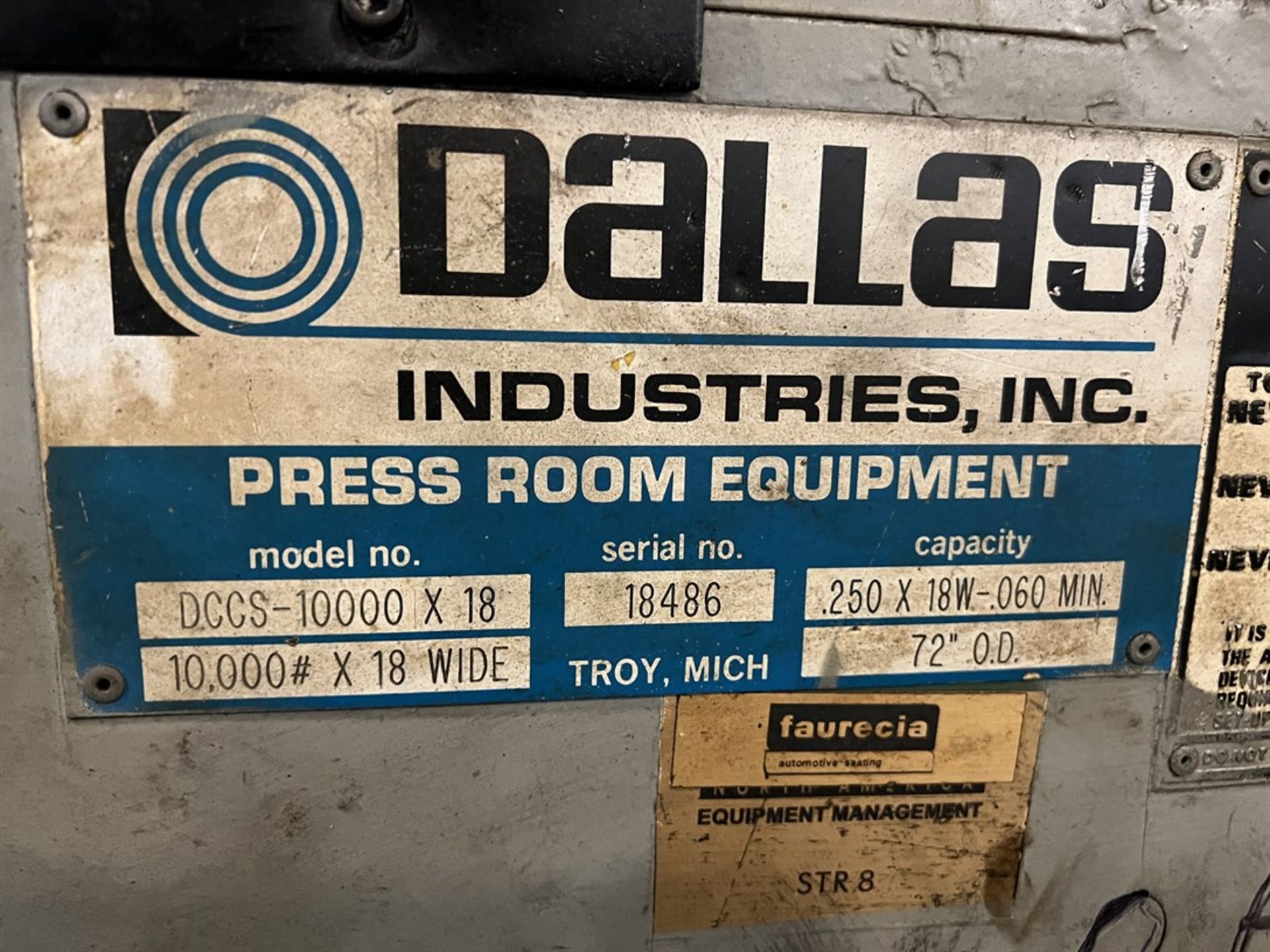 1998 DALLAS DCCS-10000X18 Cradle/Straightener, s/n 18426, w/ 10,000 lb. x 18”x .250” Cap. 7 Roll - Image 8 of 8