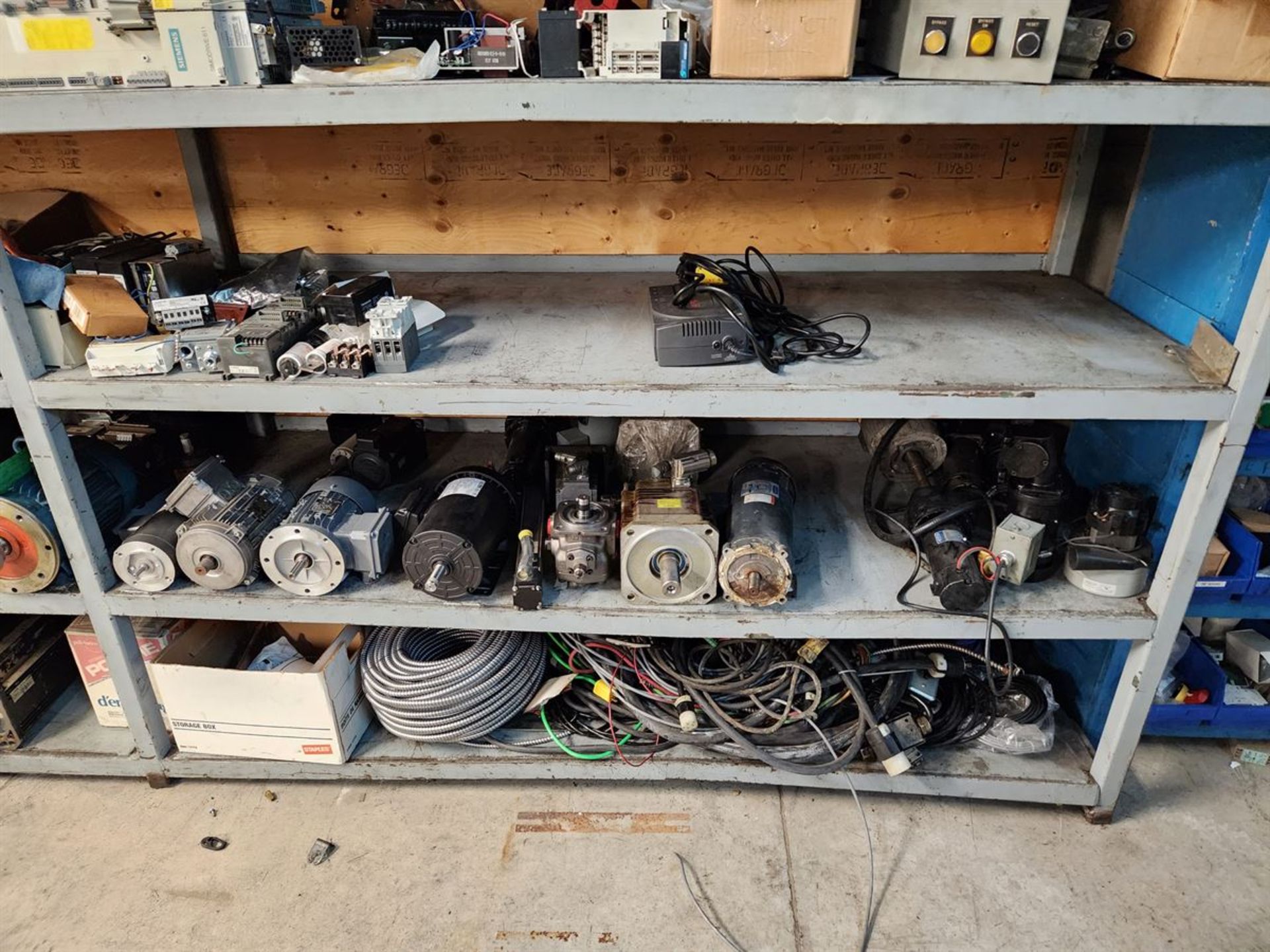 Steel Shelving w/ Electrical Contents, includes: Motors, Cables, Switches, Modules, etc. - Image 2 of 5