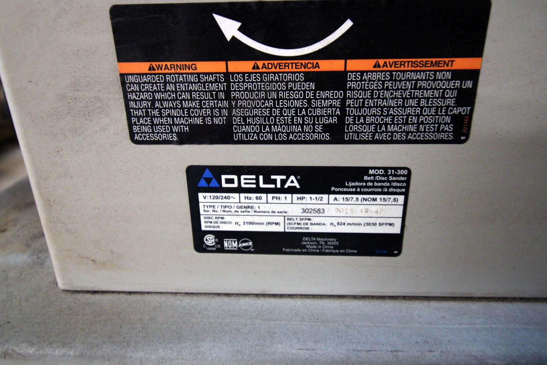 BELT/ DISK SANDING CENTER, DELTA MDL. 31-300, 6" belt, 12" disk, 120/ 240 v, sgl. Phase - Image 3 of 5