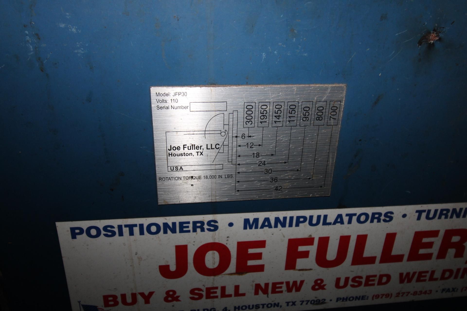 WELDING POSITIONER, JOE FULLER LLC, MDL. JFP30, 3,000 lb. cap., 30" square tbl., w/ 16" 3-jaw chuck - Image 3 of 6