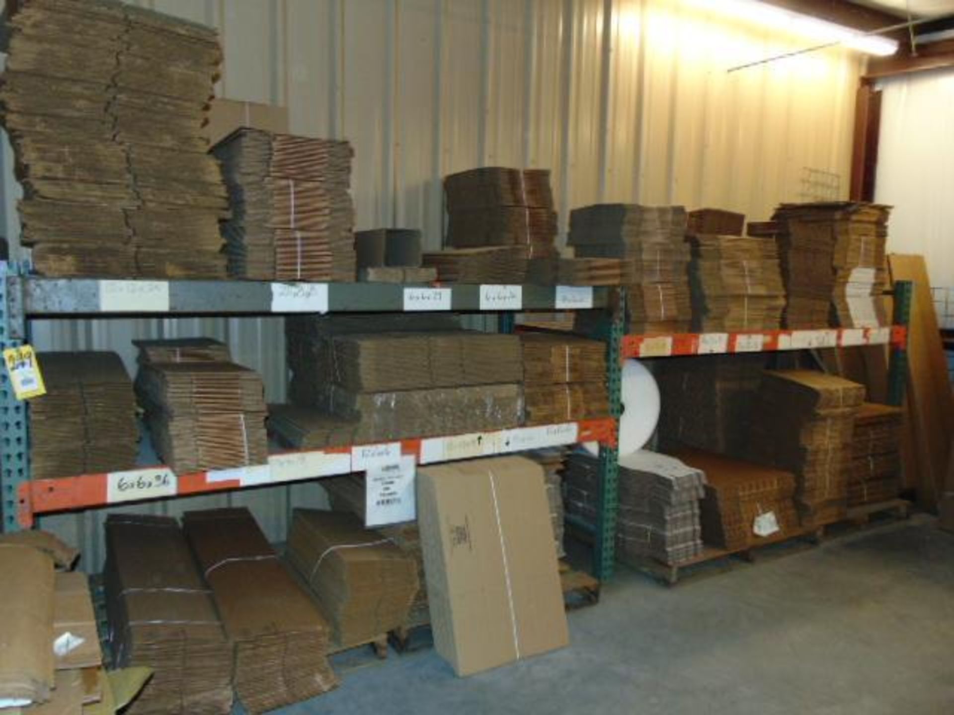 LOT OF CARDBOARD BOXES, w/ (2) sections pallet rack, assorted