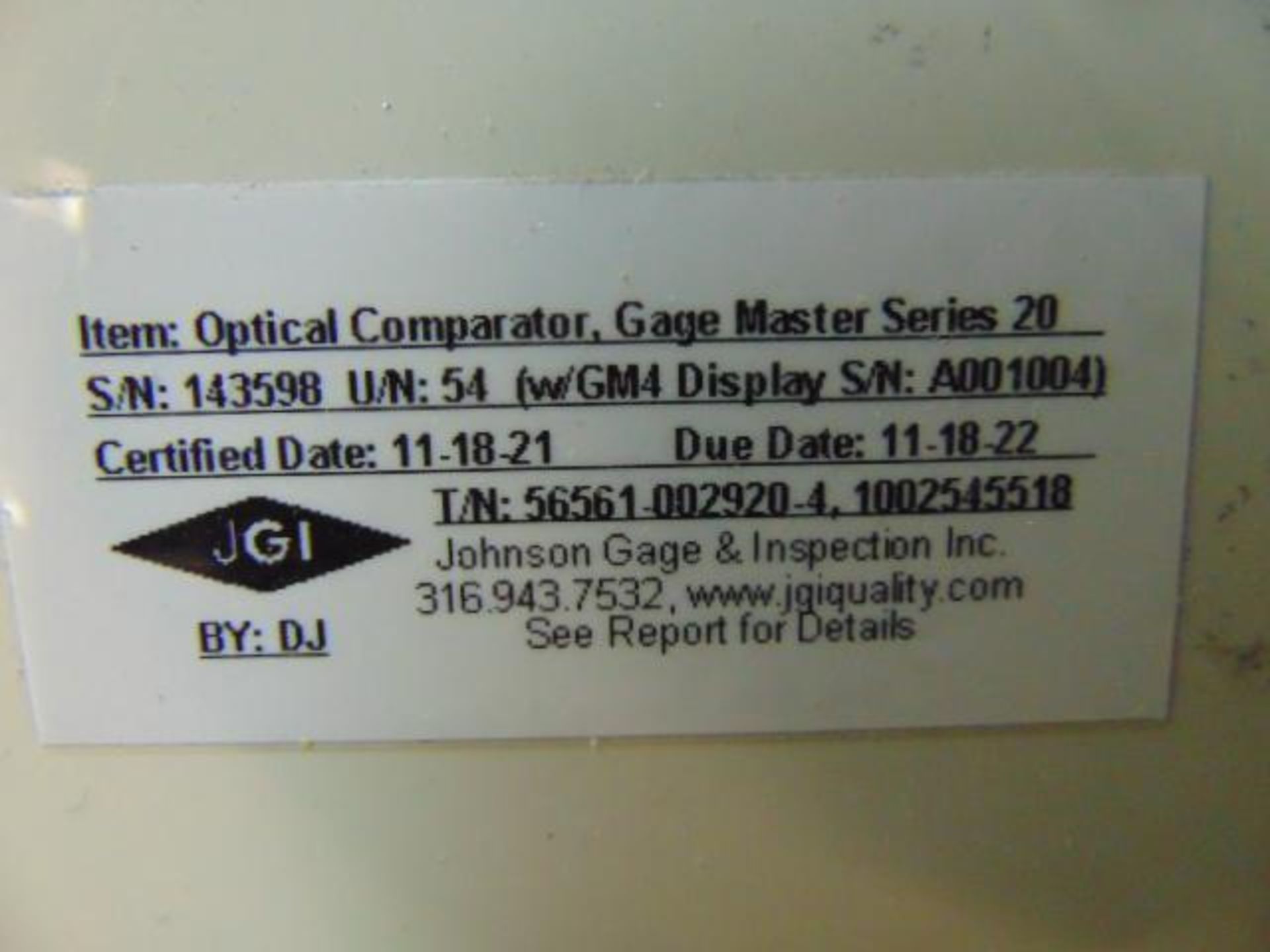 OPTICAL COMPARATOR, GAGE 12', MDL. MASTER SERIES 20, S/N 143598 - Image 6 of 6