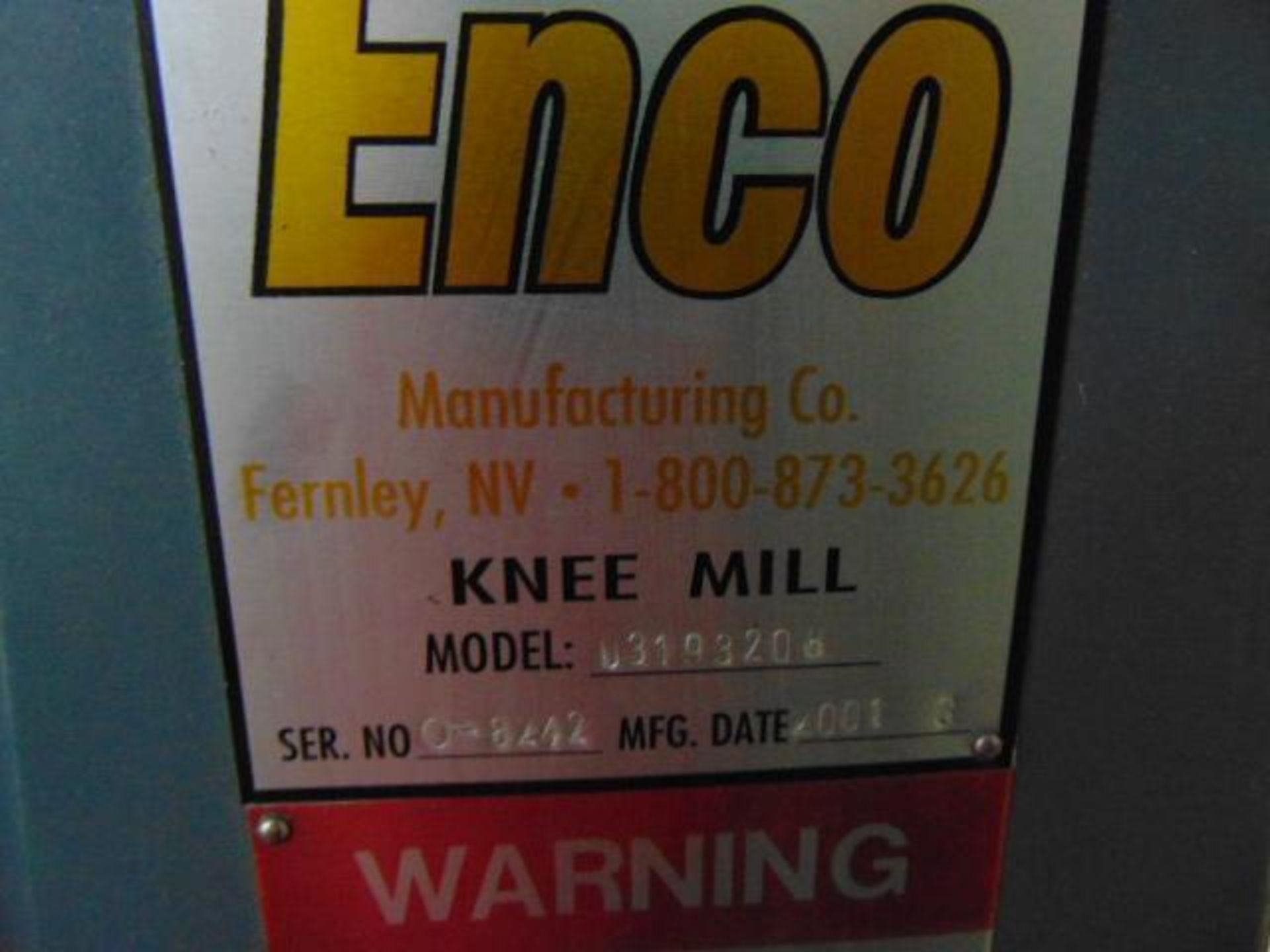 VERTICAL TURRET MILL, ENCO KNEE MILL, MDL. 03193208, new 2001, 8" x 30" tbl., S/N 0-8242 - Image 7 of 8