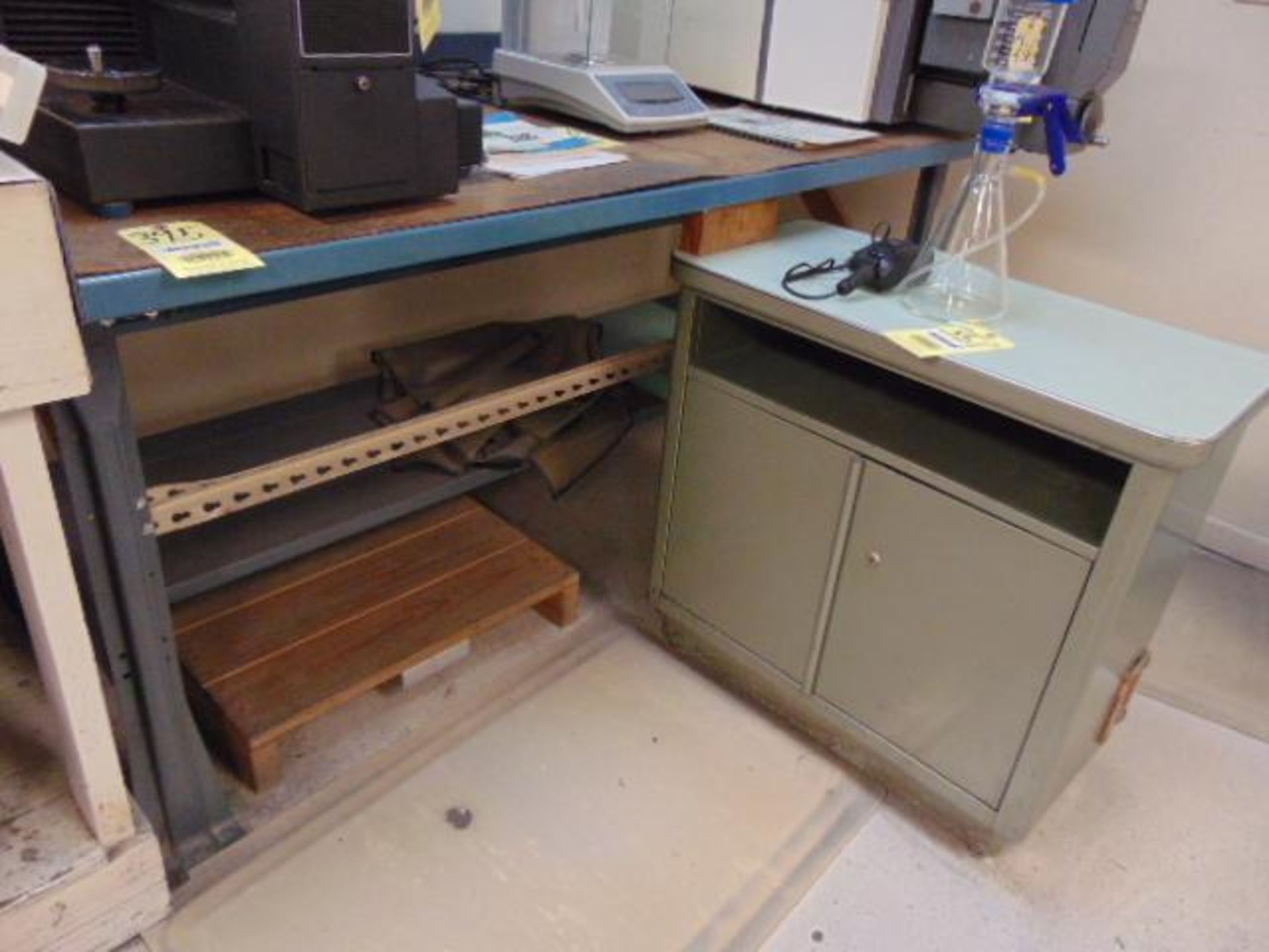 LOT OF STEEL WORK BENCH & WOOD TABLE (Note: cannot be removed until empty) - Image 2 of 2