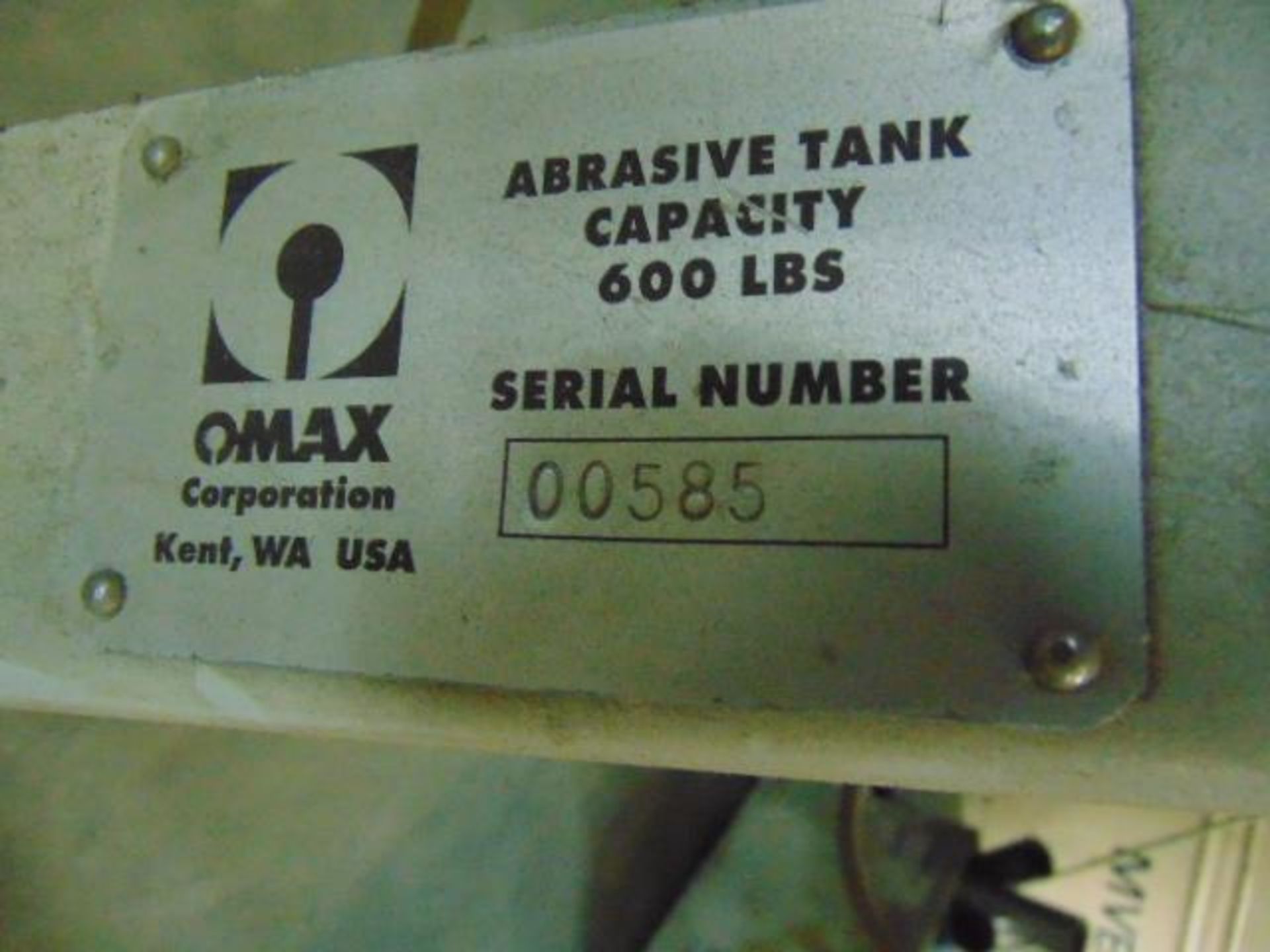 ABRASIVE TANK, OMAX CORP., 600 lb. cap., S/N 00585 - Image 2 of 2