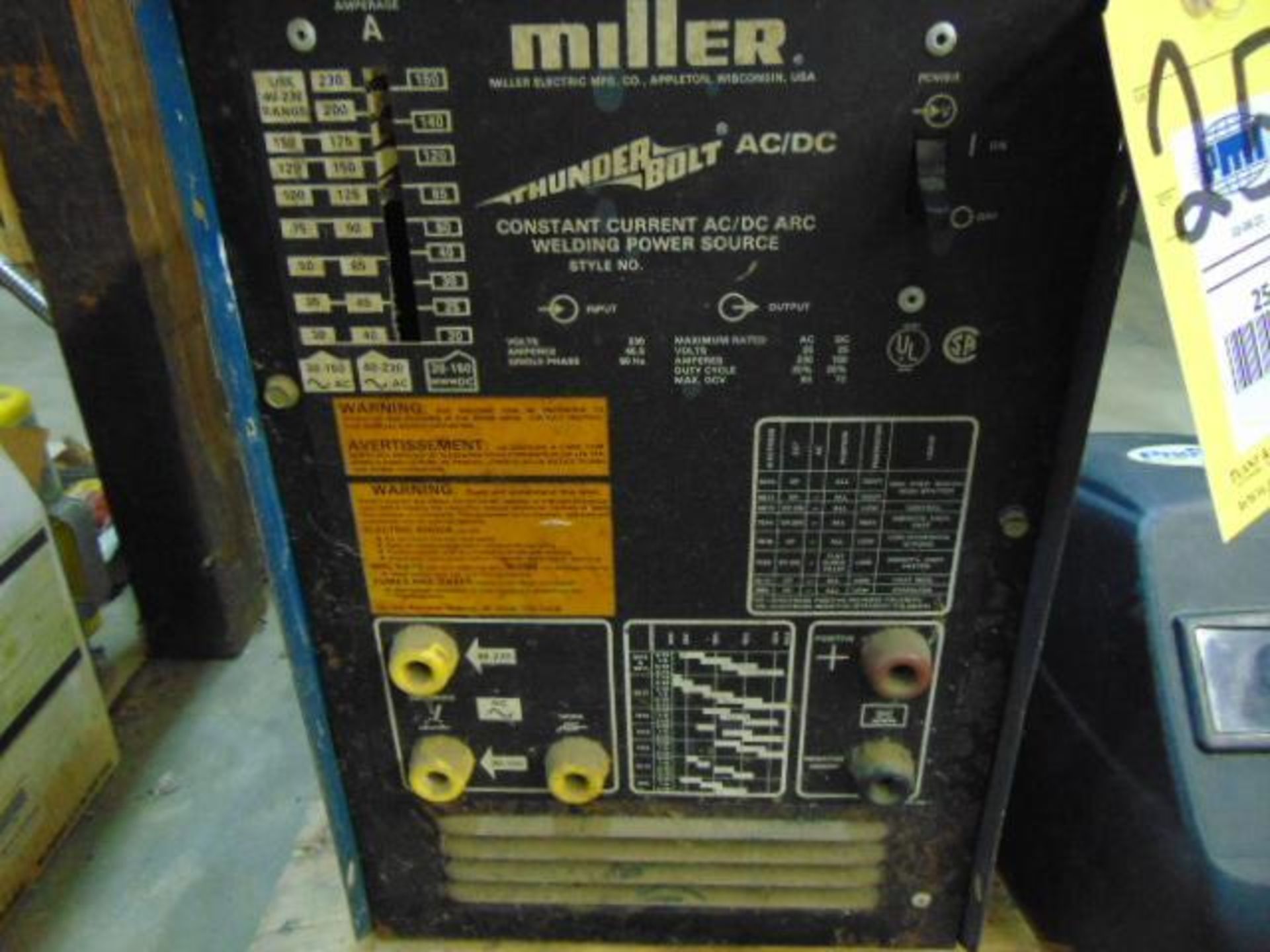 CONSTANT CURRENT AC/ DC ARC WELDING POWER SOURCE, MILLER THUNDERBOLT STYLE NO. JE-32, S/N N.A. - Image 2 of 2