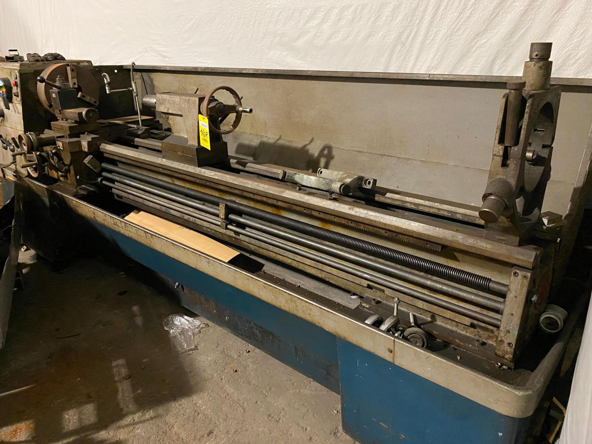 ENGINE LATHE, 21" X 100" CLAUSING MDL. 8113, 15" 3-jaw chuck, taper, 4" bore, steadyrest, tool post,