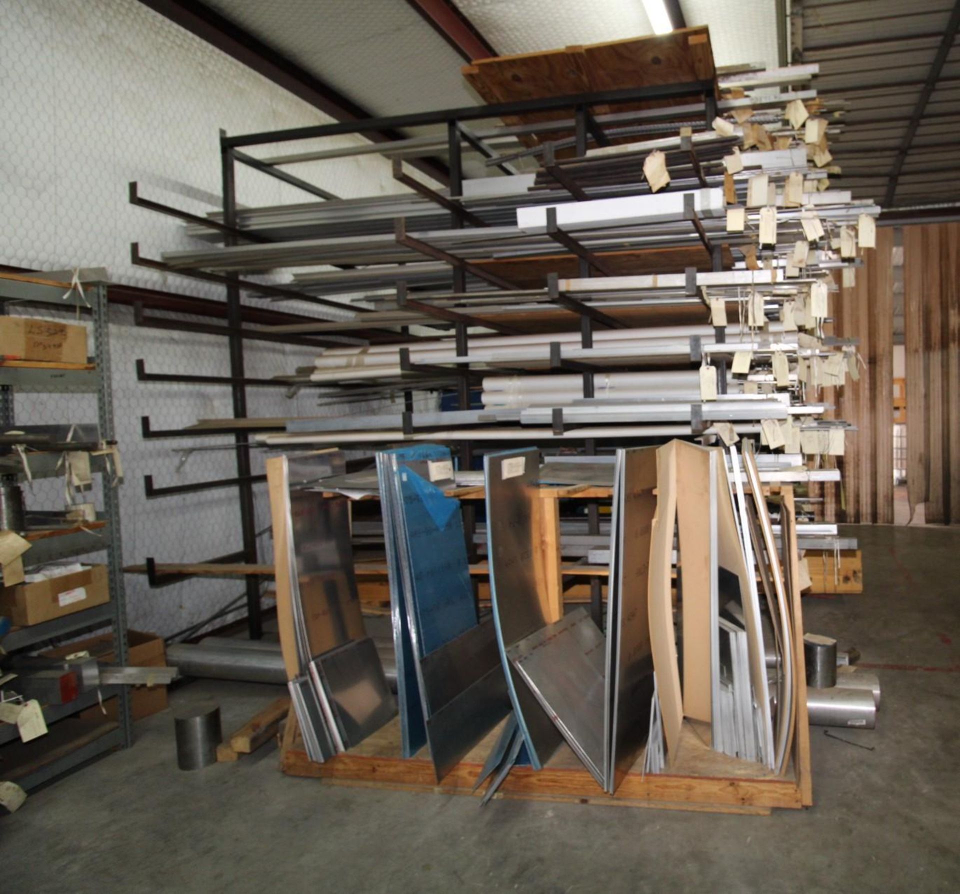 LOT OF ALUMINUM & 17-4 S.S. INVENTORY, W/ DOUBLE CANTILEVER STEEL RACK, 10'W BASE X 10' HT., Sample - Image 3 of 21