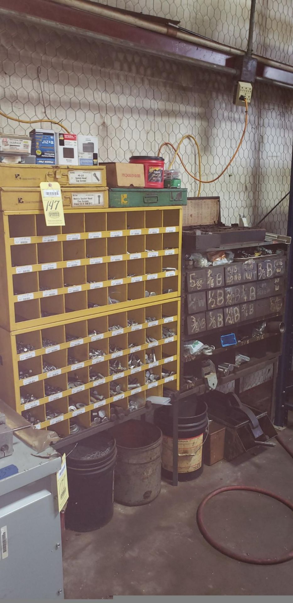 LOT OF FASTENERS, assorted, includes pigeonhole cabinet (Located at: P & M Machine, Private Road 346