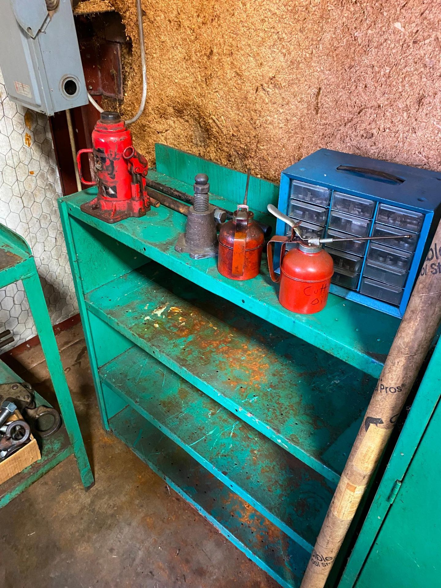 LOT OF WORK HOLDING TOOLS: set up tooling, eye bolts, bottle jack, including table & shelf (Located - Image 2 of 5