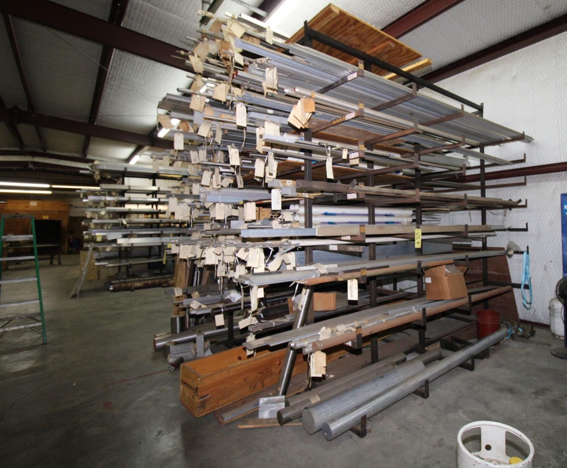 LOT OF ALUMINUM & 17-4 S.S. INVENTORY, W/ DOUBLE CANTILEVER STEEL RACK, 10'W BASE X 10' HT., Sample - Image 4 of 21